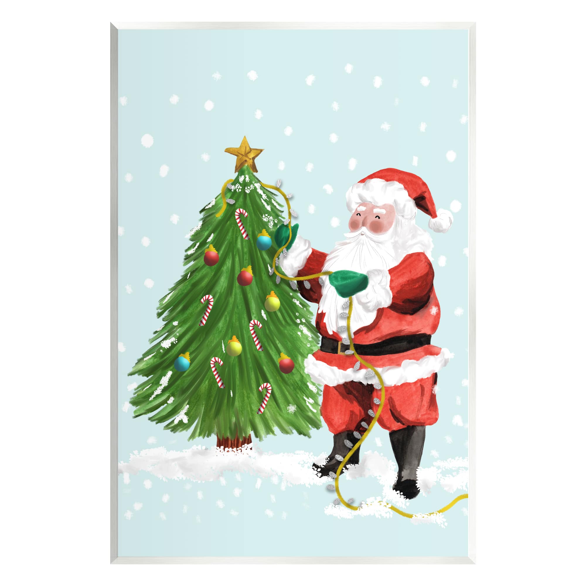 Stupell Industries Snowy Santa Claus Tree Scenery Wall Plaque Art