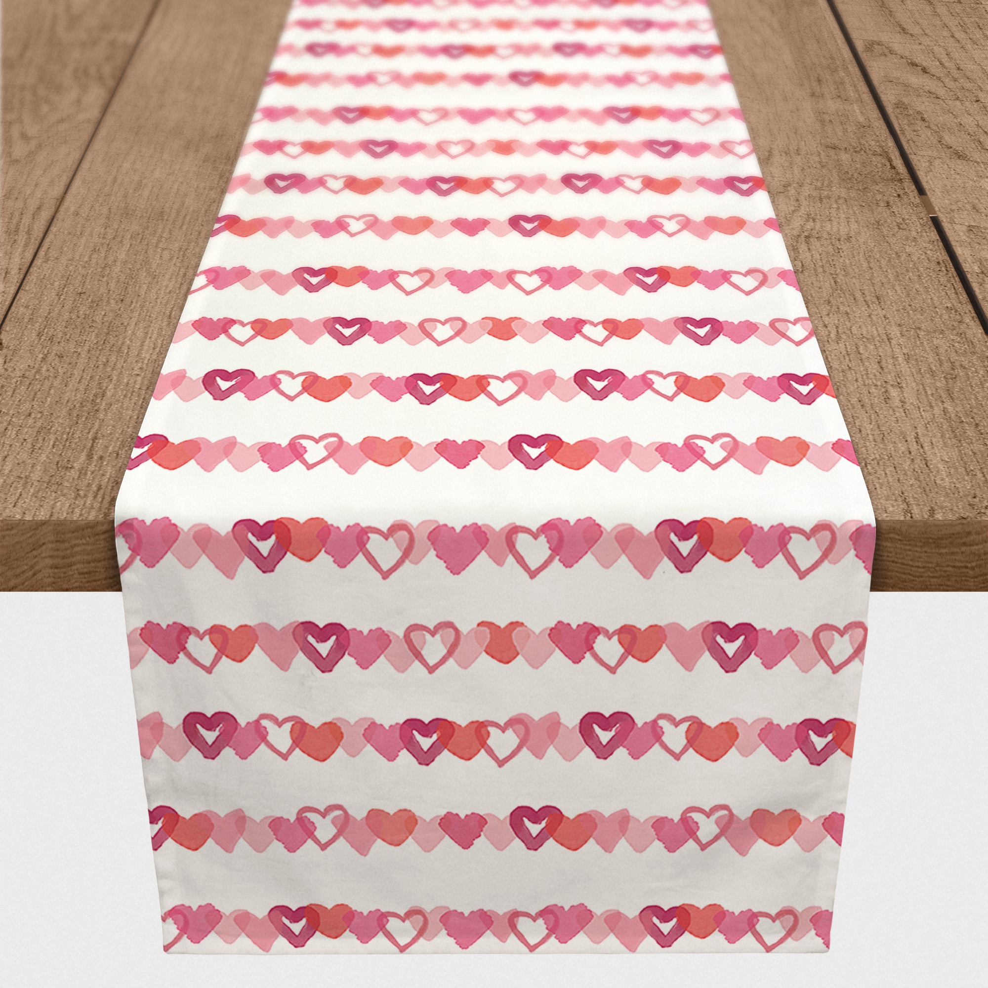 Watercolor Heart Stripes 16" x 90" Cotton Twill Runner