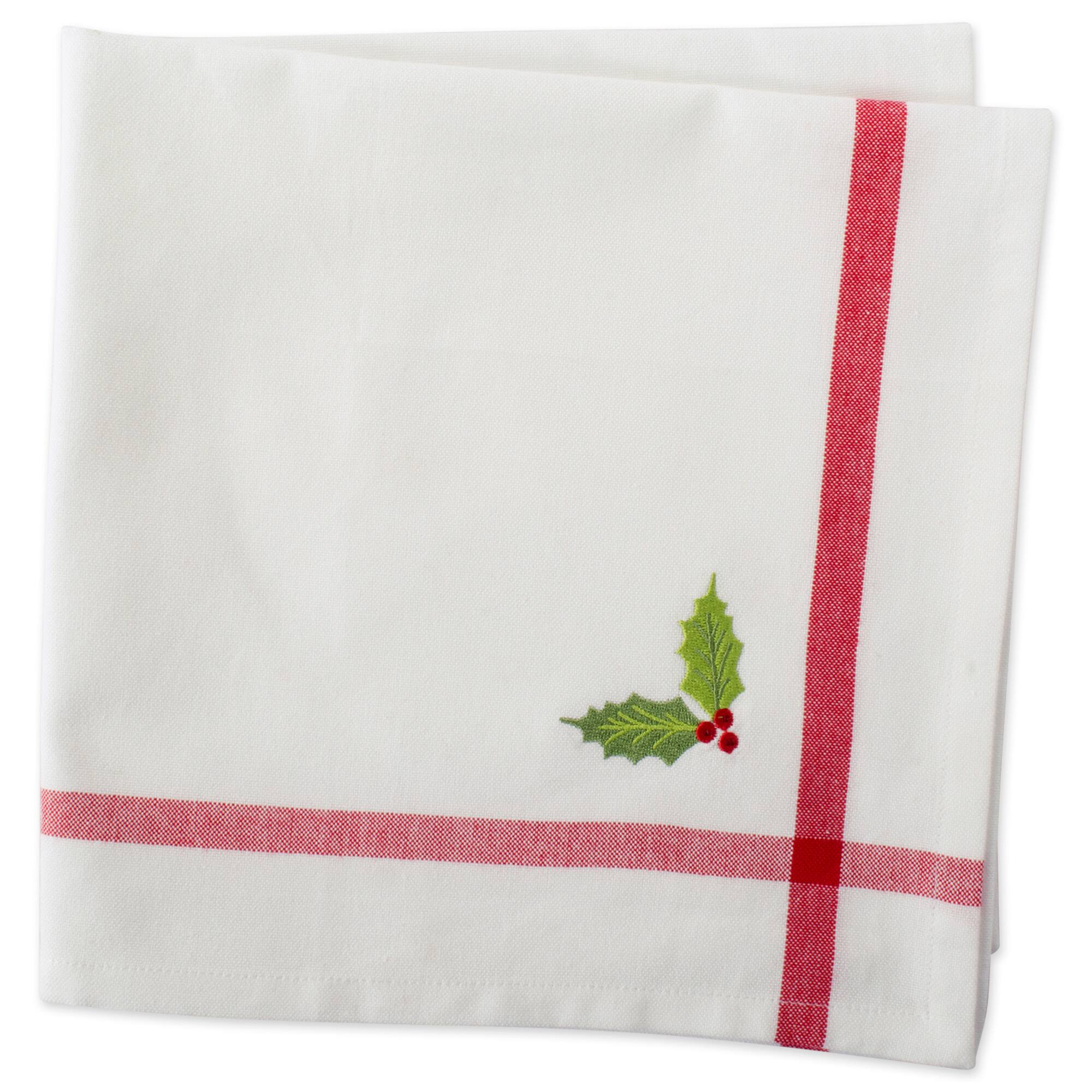 DII&#xAE; White Embroidered Holly Corner With Border Napkins, 6ct.