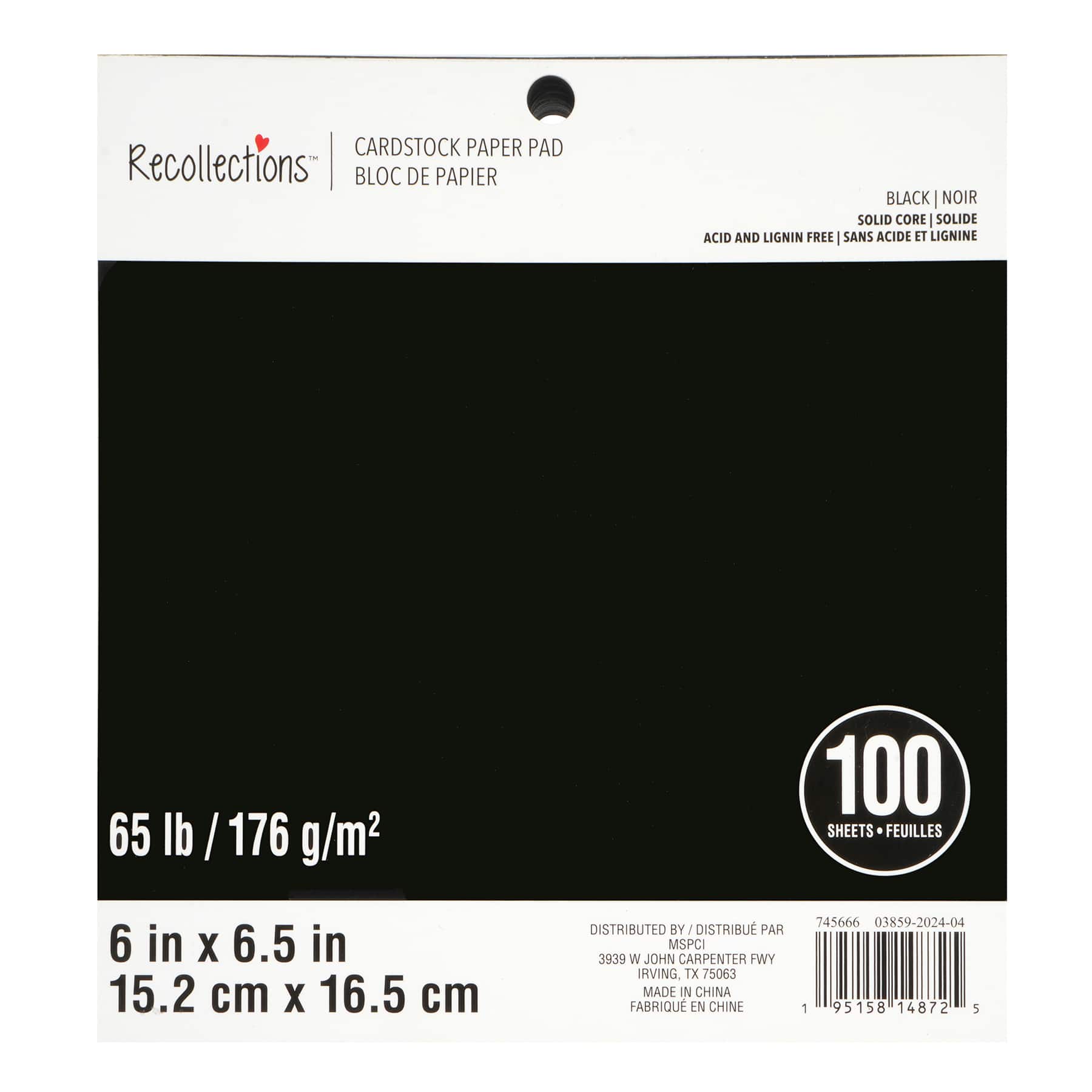 6&#x22; x 6.5&#x22; Black 65lb. Cardstock Paper Pad by Recollections&#x2122;, 100 Sheets