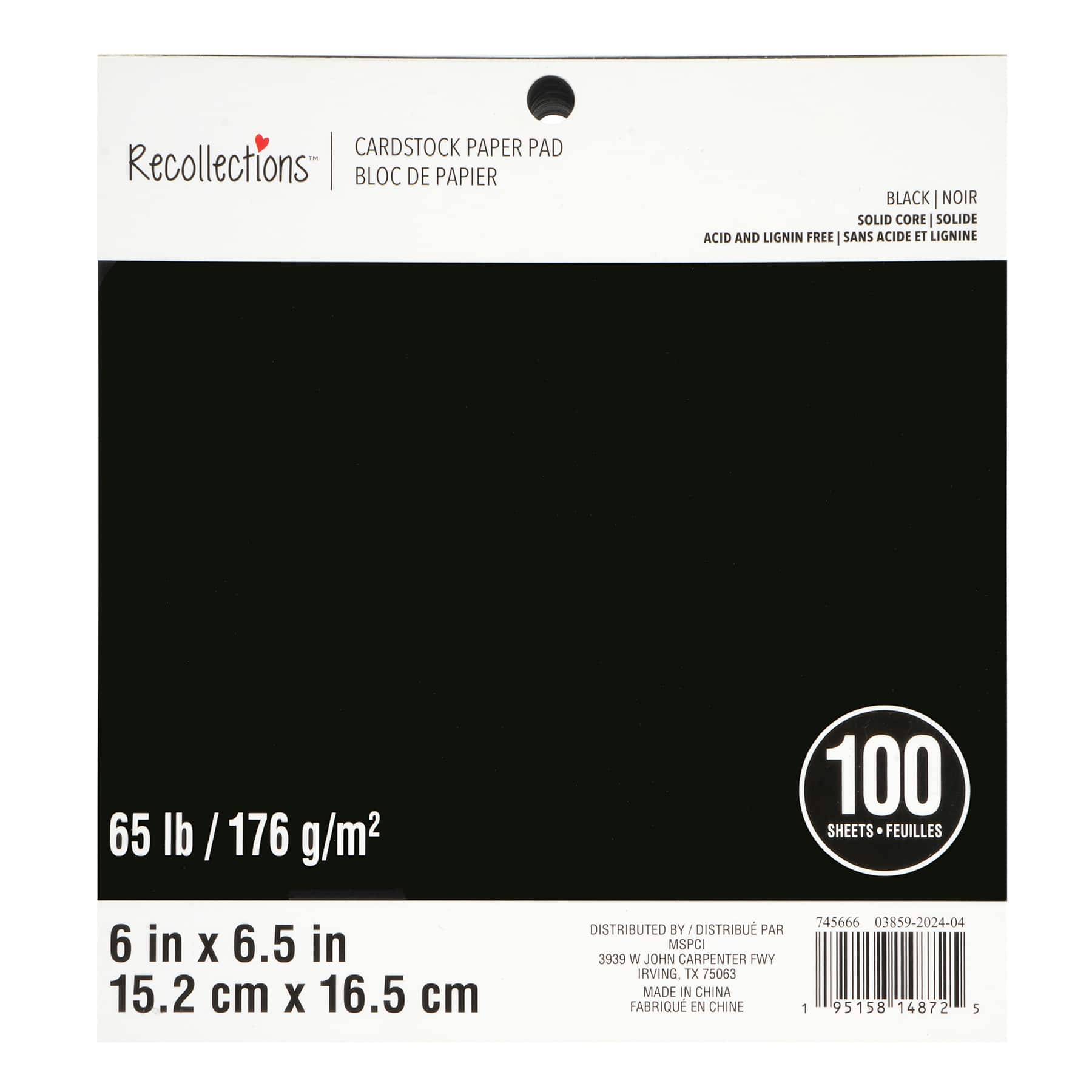 6" x 6.5" Black 65lb. Cardstock Paper Pad by Recollections™, 100 Sheets