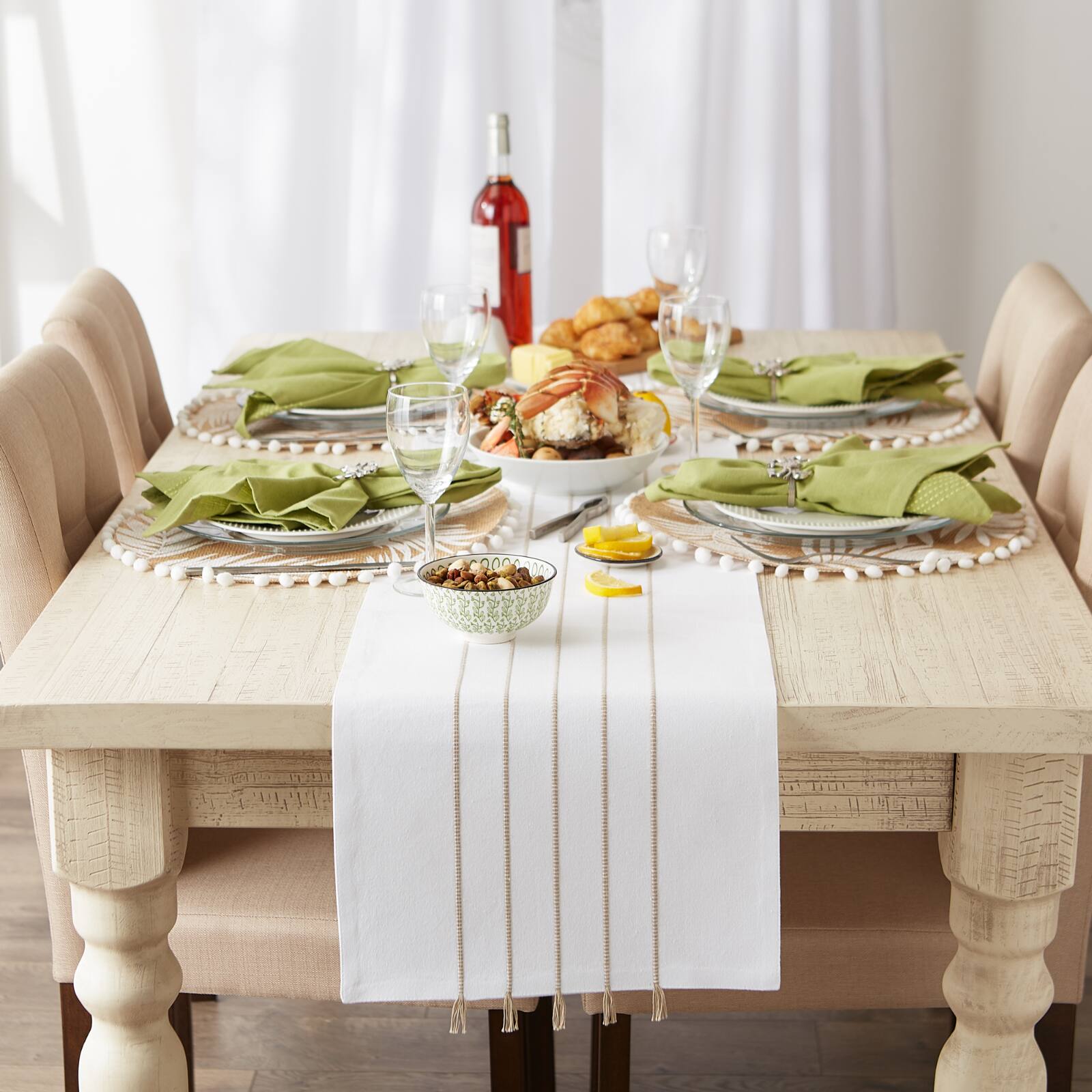 DII&#xAE; 72&#x22; Striped Tassel Table Runner