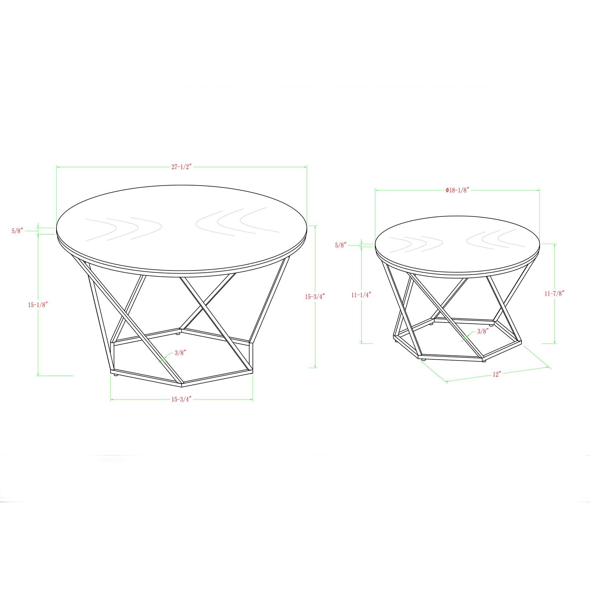 Faux White Marble &#x26; Gold Geometric Modern Nesting Coffee Table Set