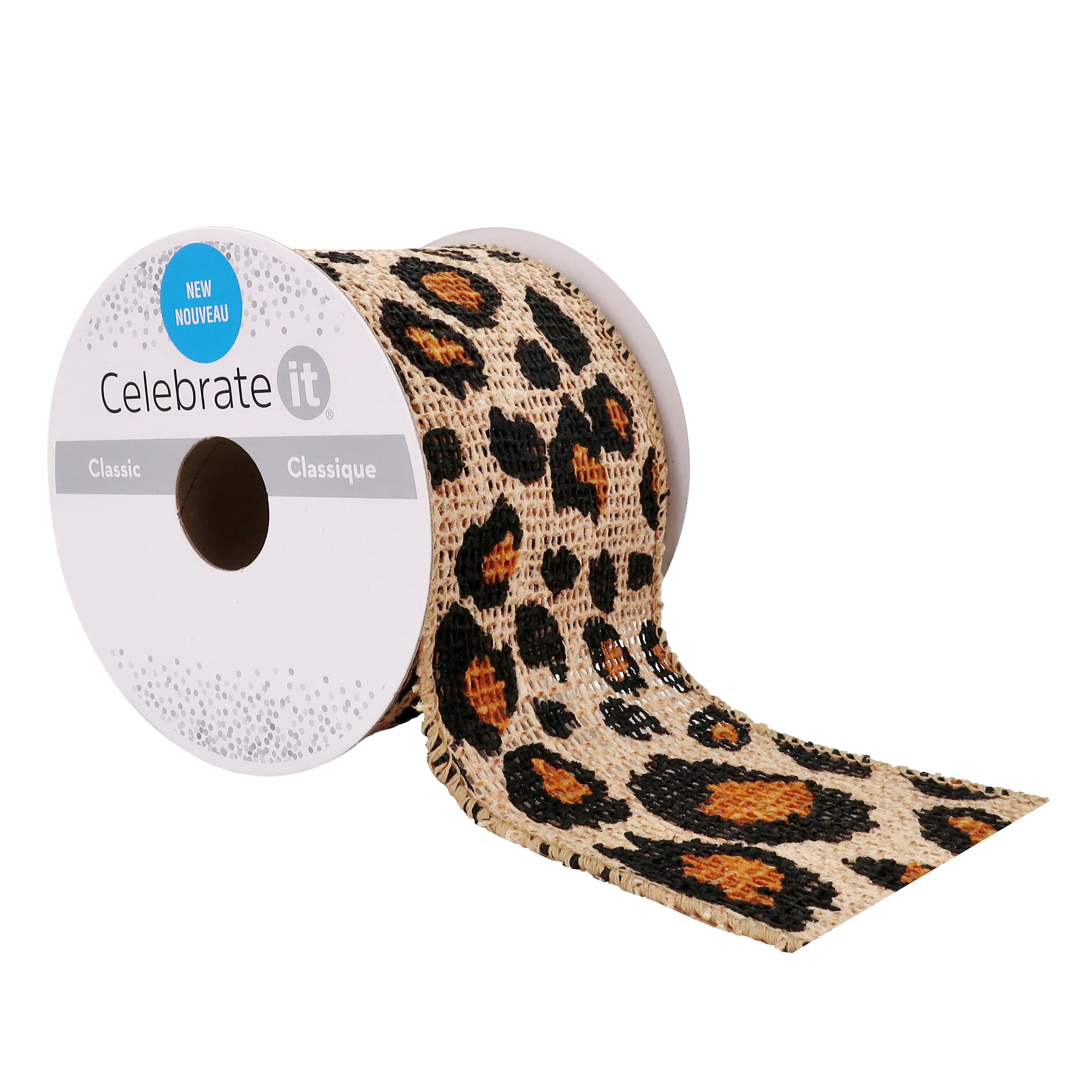 12 Pack: 2.5'' x 3yd. Faux Burlap Wired Cheetah Ribbon by Celebrate It®