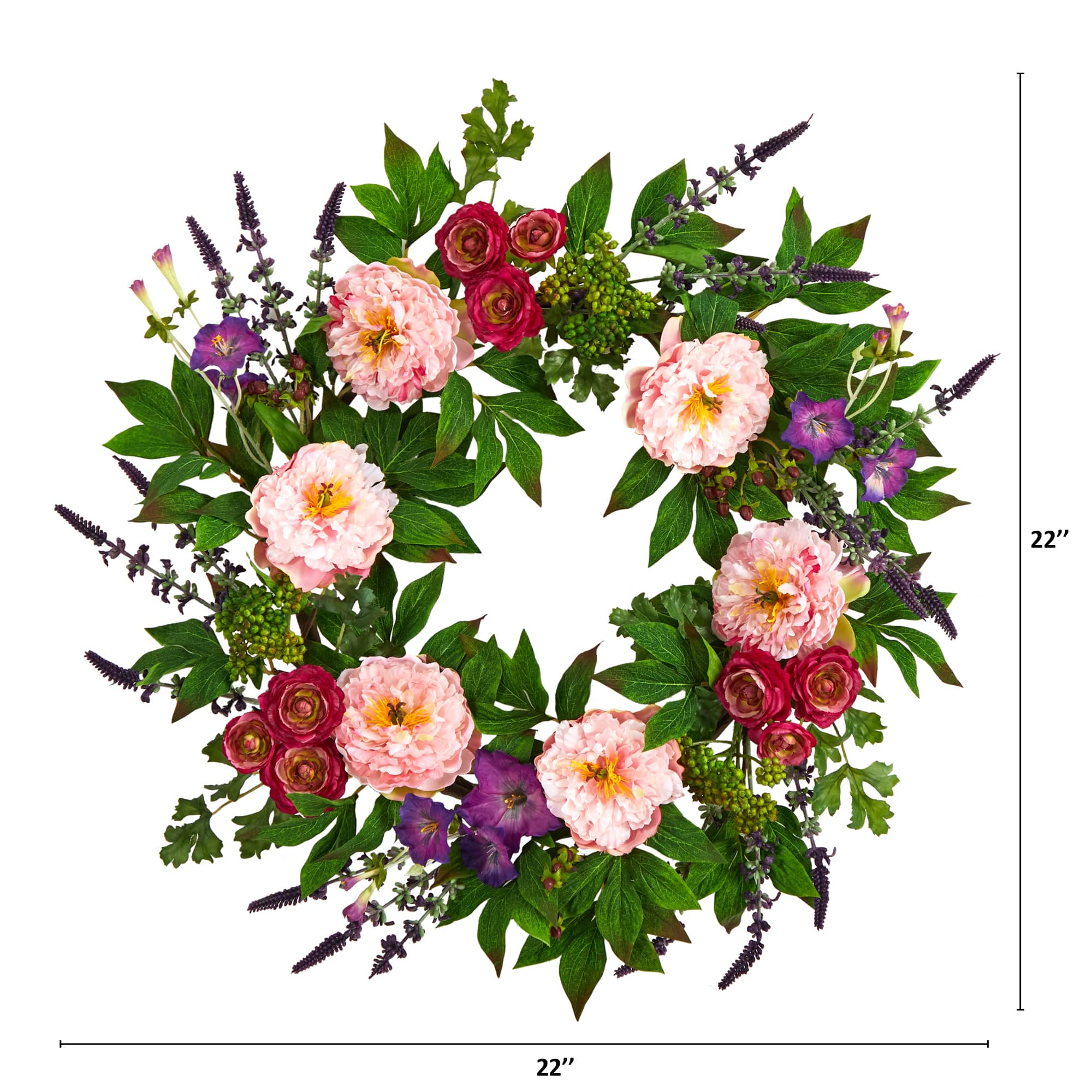 22&#x22; Multicolor Peony Wreath