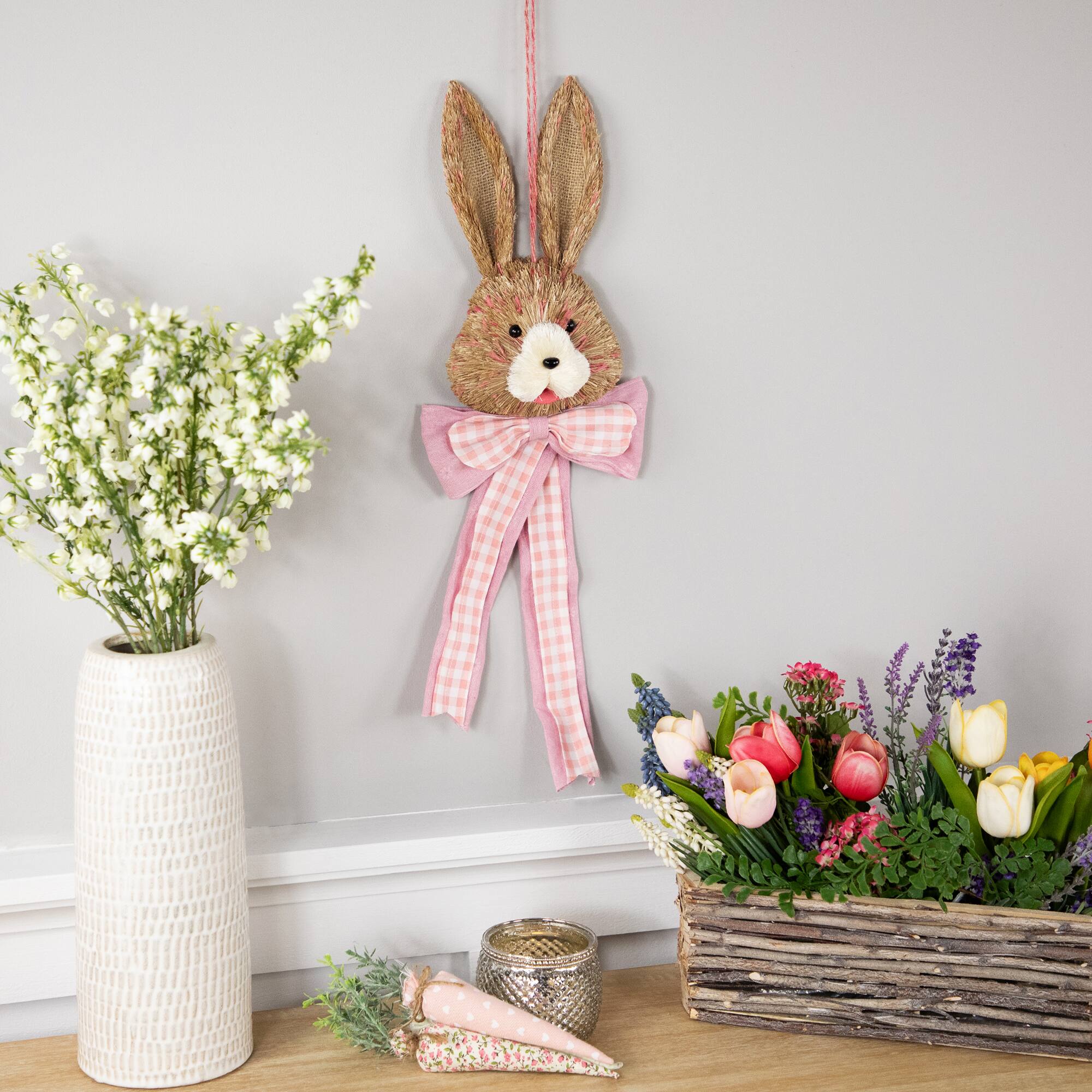 21&#x22; Easter Bunny with Bow Hanging Wall Decoration