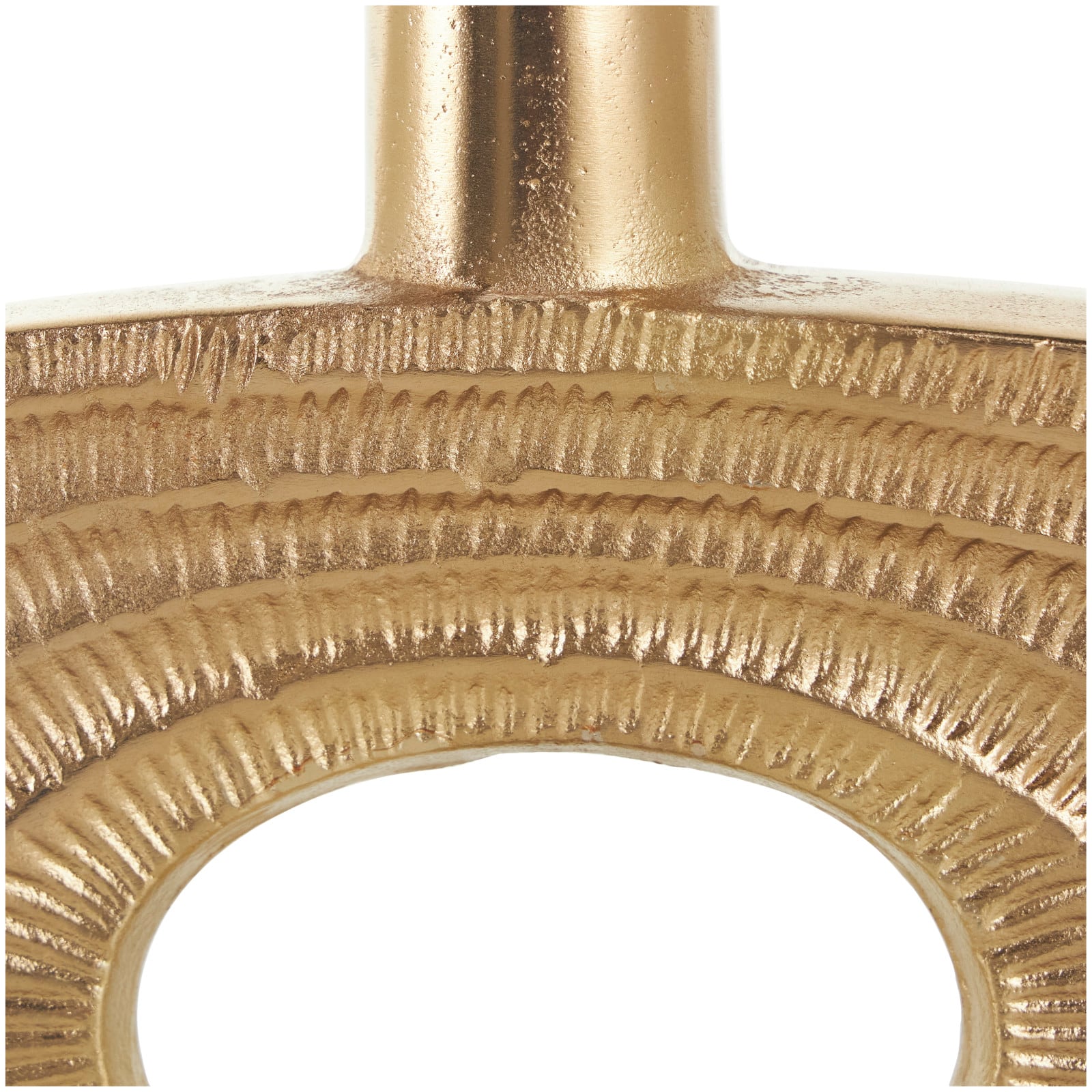 10" Gold Aluminum Geometric Circular Vase with Linear Etchings