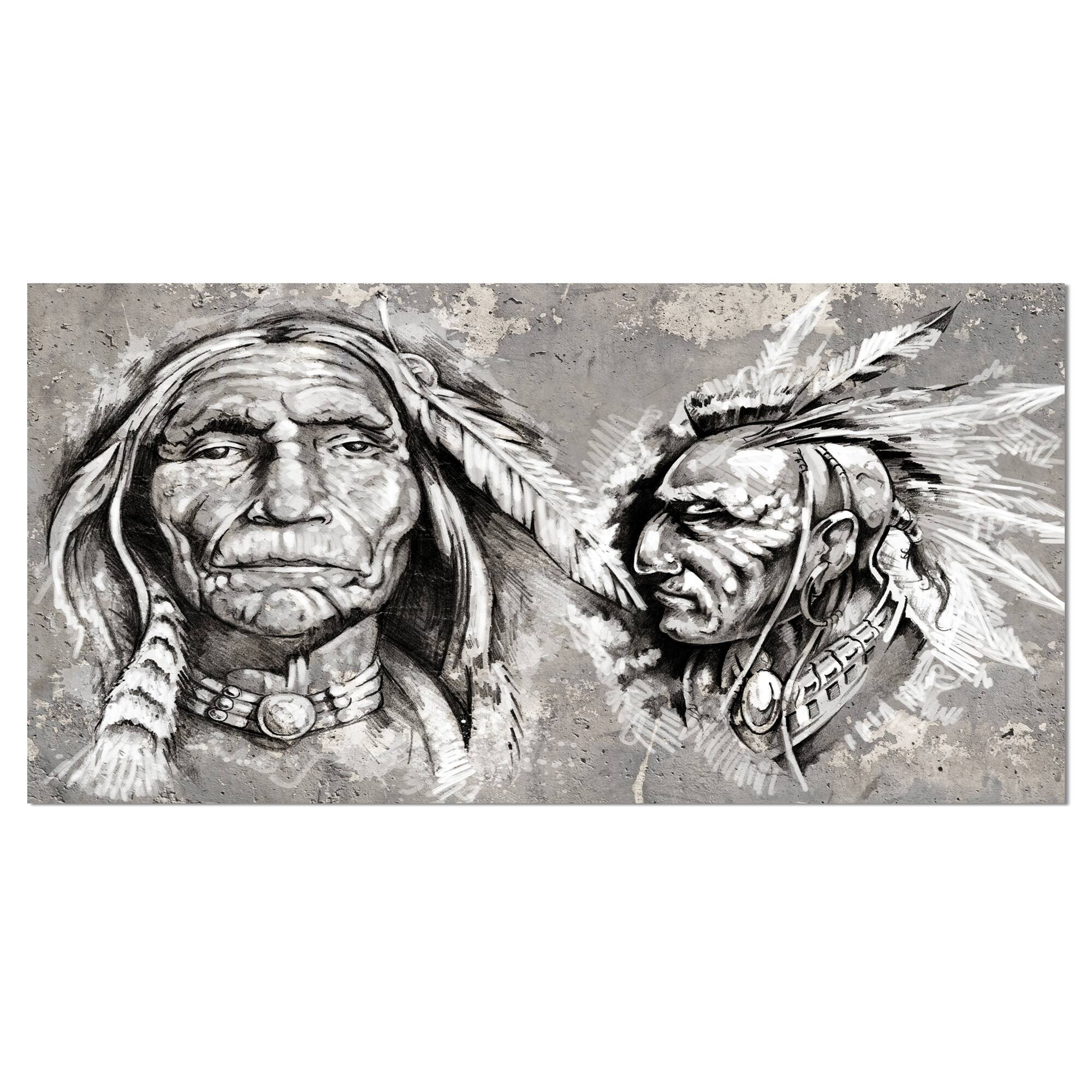 Designart - Native American Indian Heads - Abstract Portrait Canvas Print