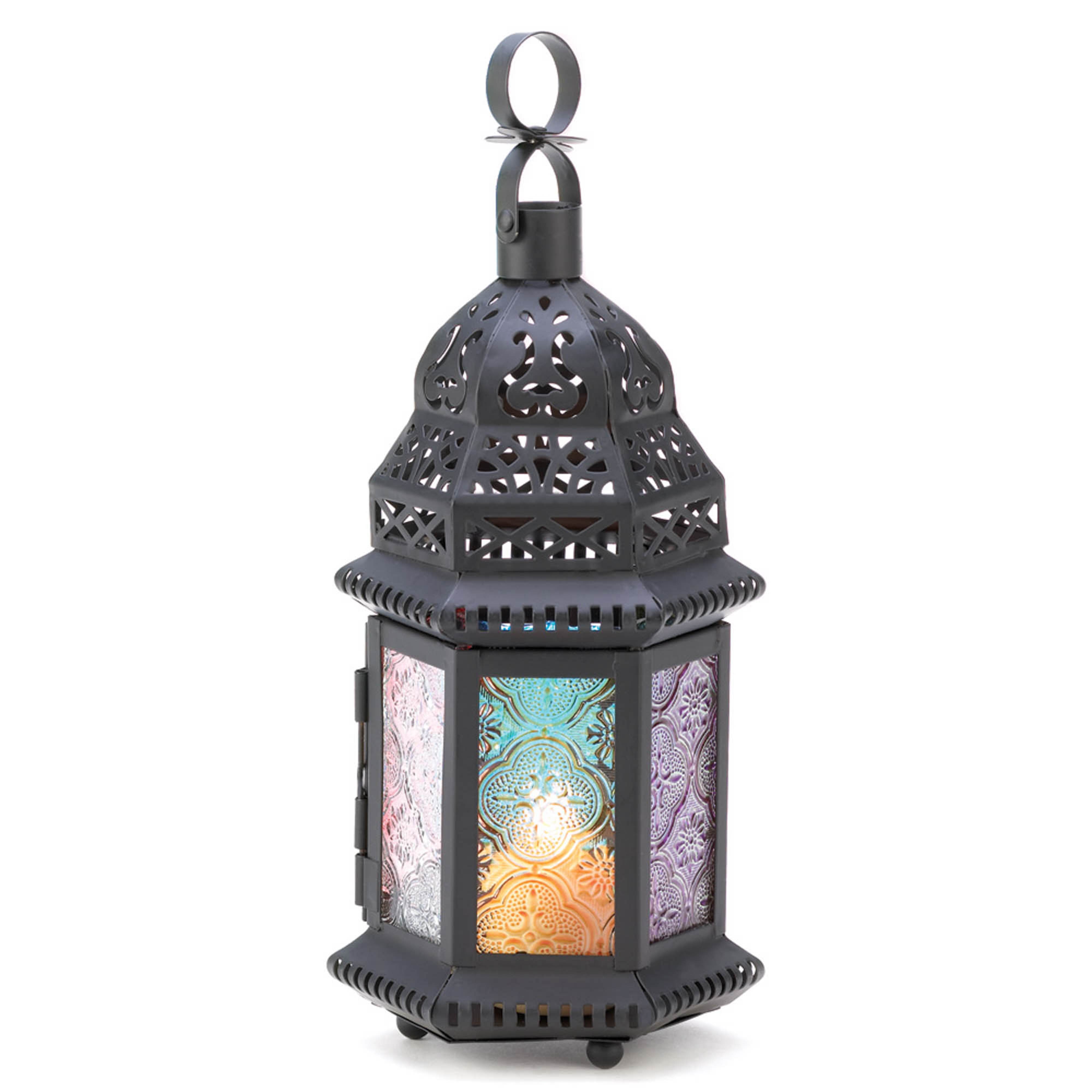 10.25&#x22; Rainbow Moroccan Style Hanging Candle Lantern