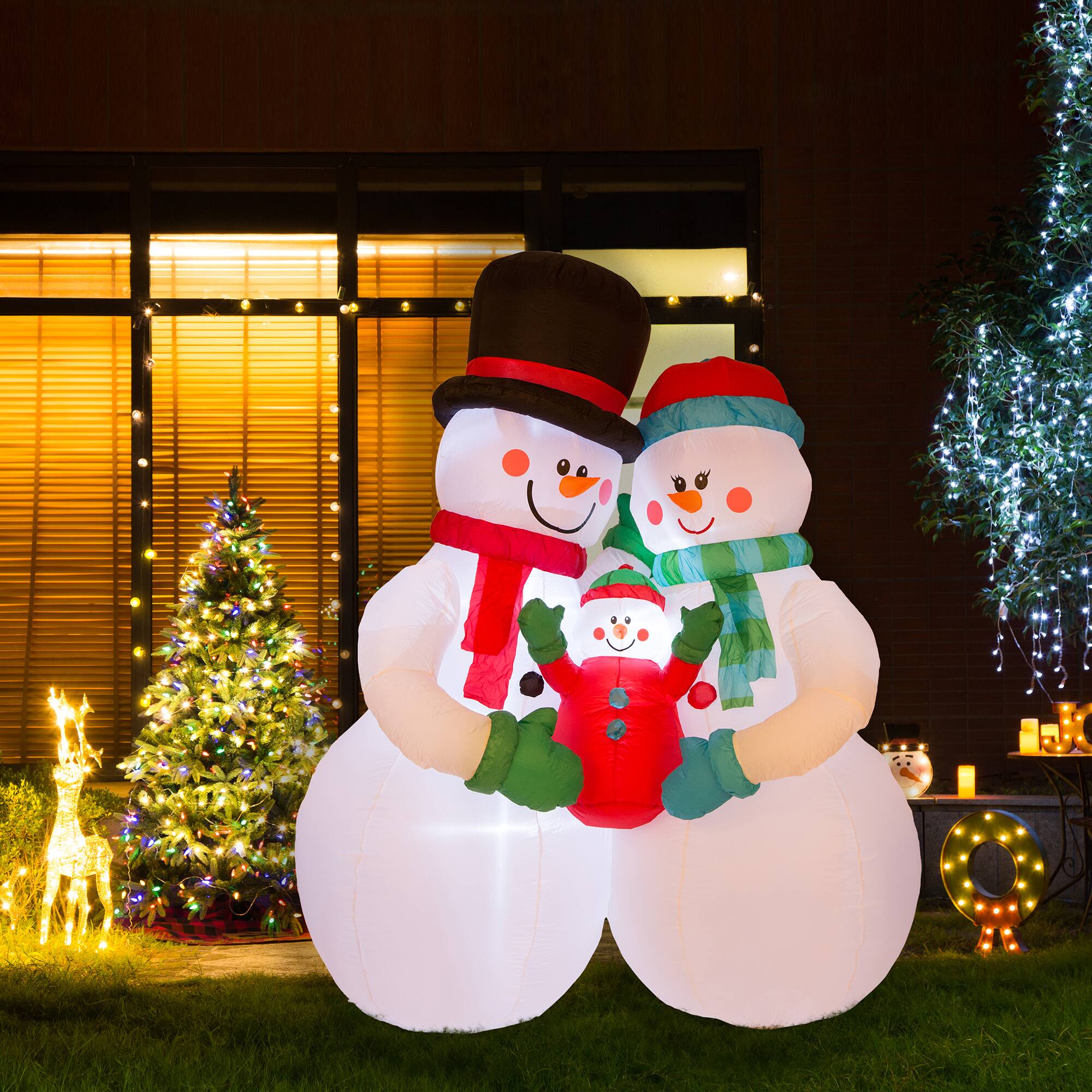 8ft. Glitzhome&#xAE; Inflatable Snowman Family with Lights