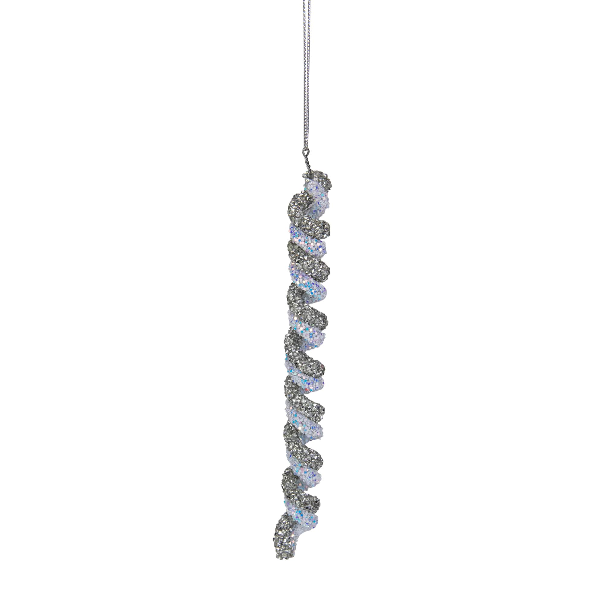 Glitter Spiral Twist Icicle Christmas Ornament - 7" - Silver and Blue