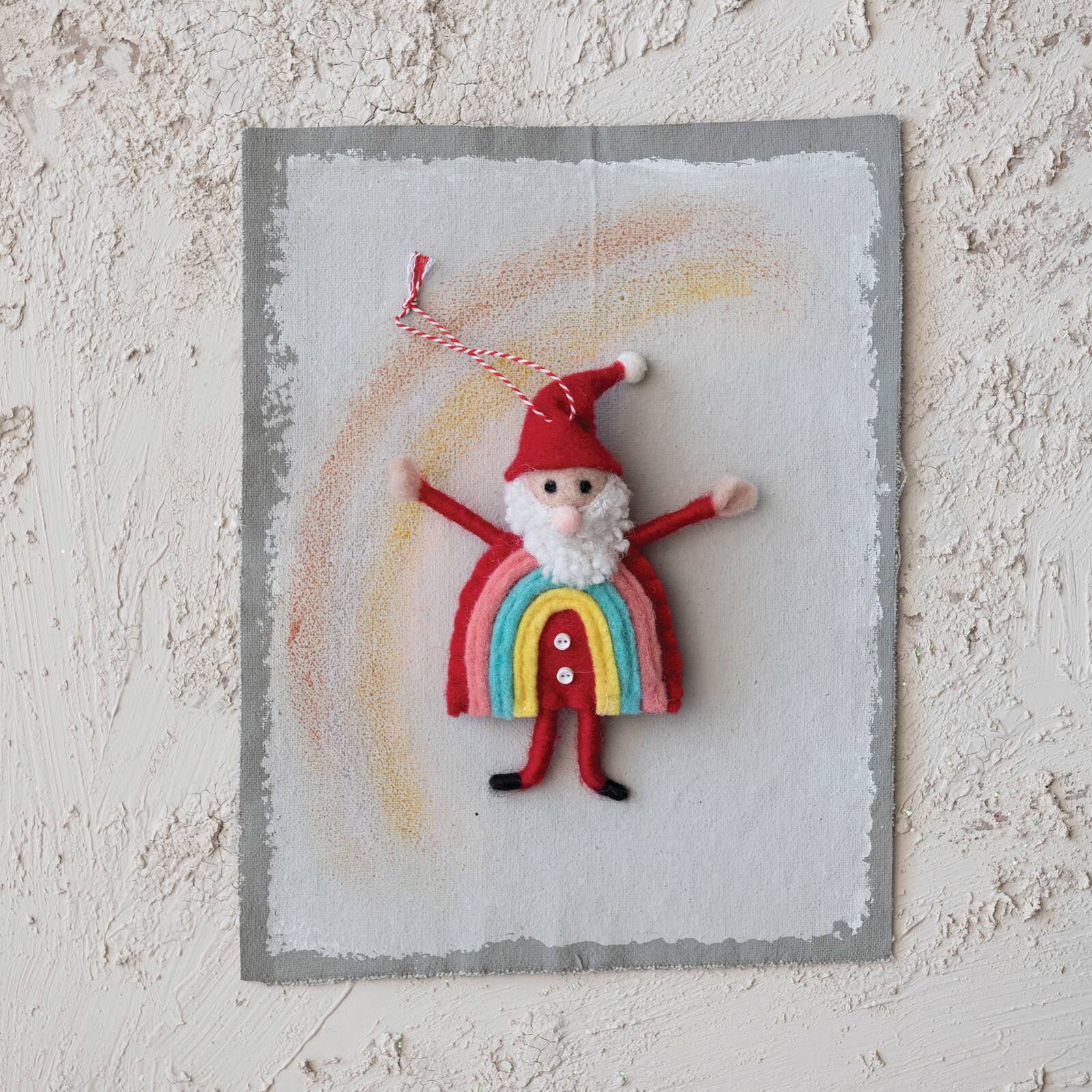 Hello Honey® 5.5" Handmade Wool Felt Rainbow Santa Ornament