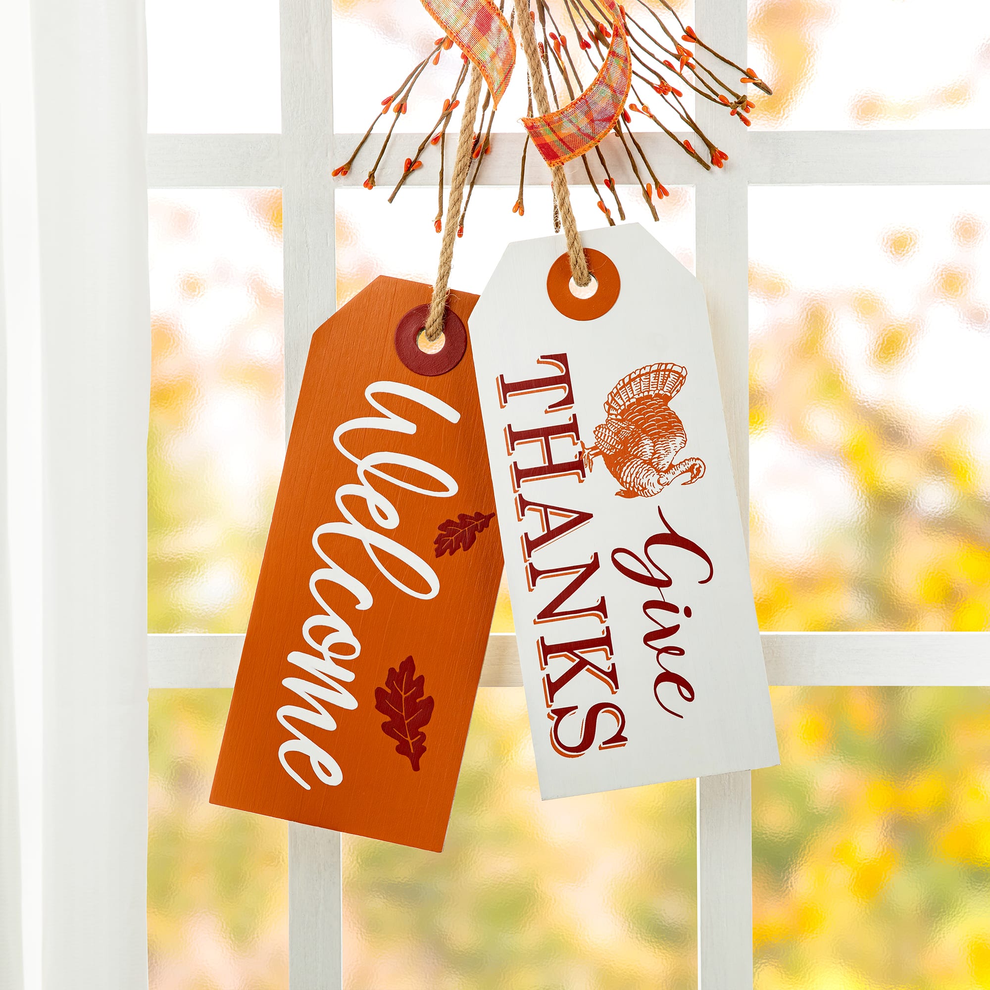 Glitzhome&#xAE; 24&#x22; Thanksgiving Wooden &#x22;Give Thanks&#x22; Door Hanger