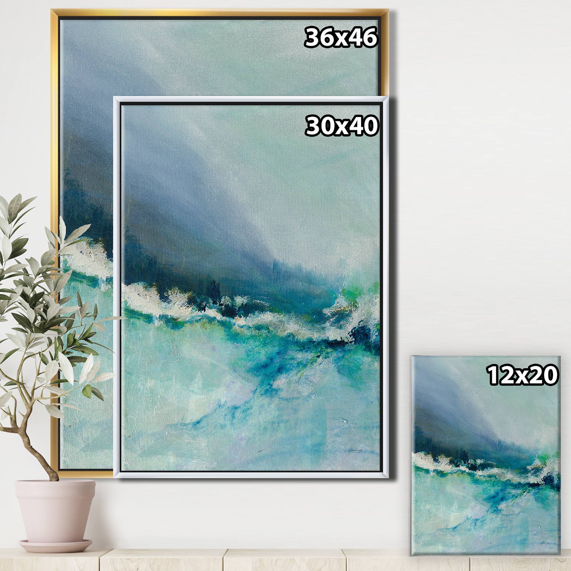 Designart - Indigo Abstract Watercolor Blue - Nautical & Coastal Canvas in Gold Frame