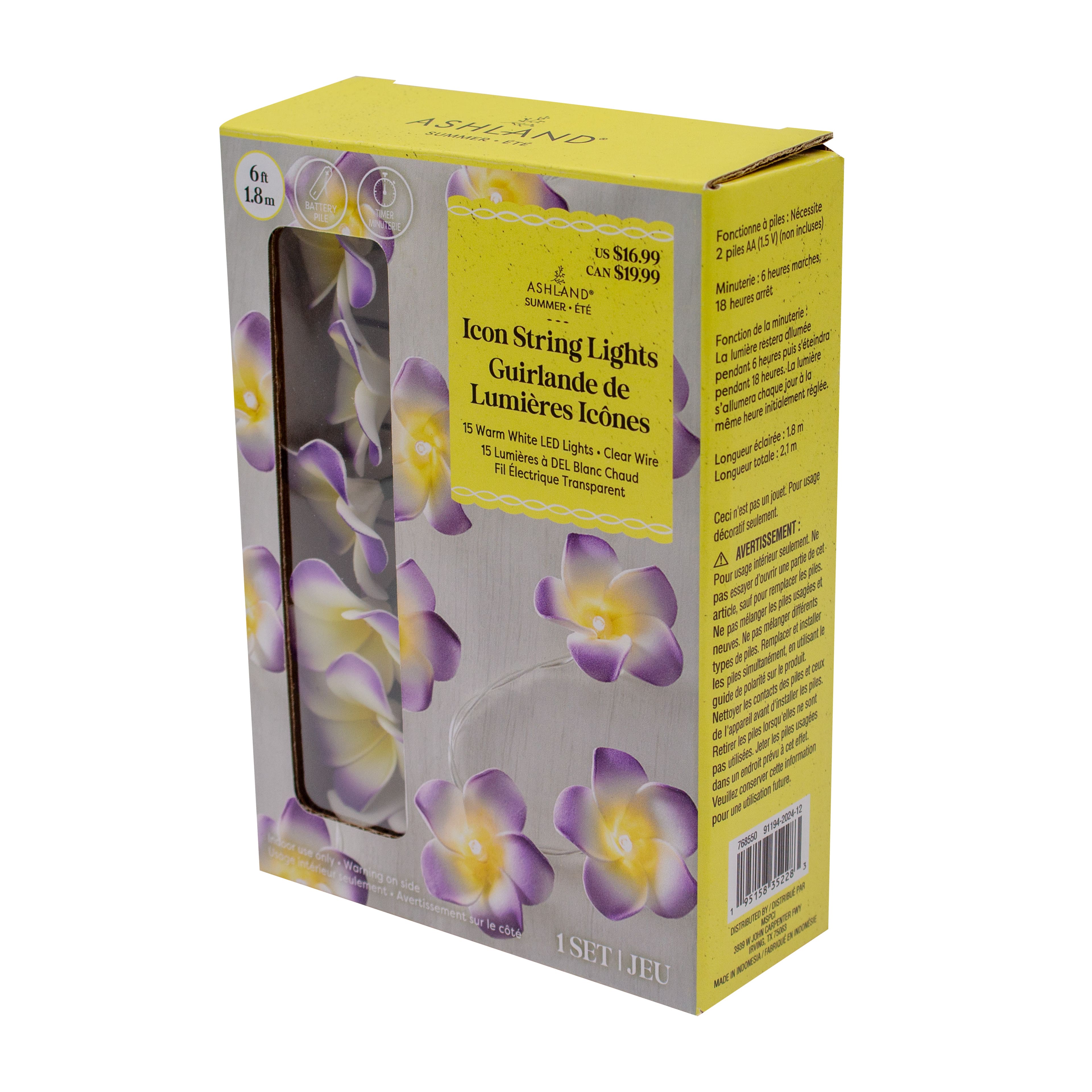 15ct. Purple Plumeria Icon LED String Lights by Ashland&#xAE;