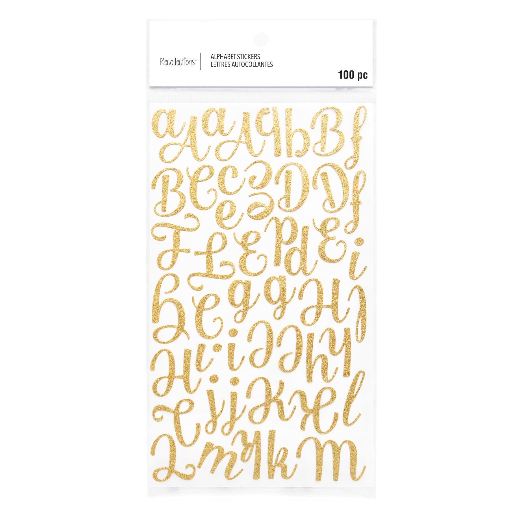 12 Pack: Gold Glitter Script Alphabet Stickers by Recollections&#x2122;