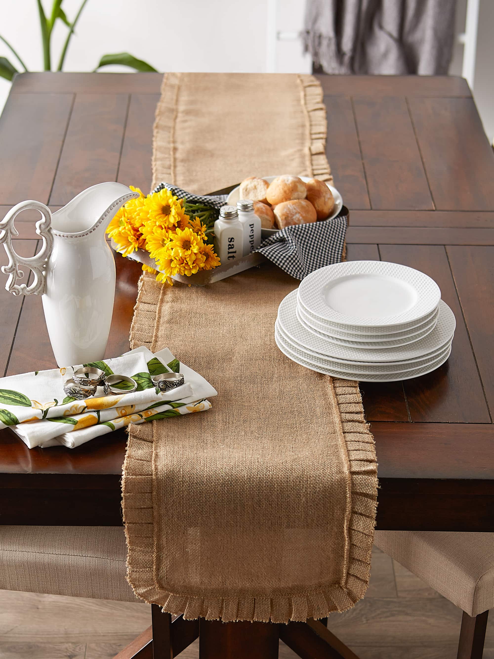 DII&#xAE; Natural Ruffle Trim Jute Table Runner, 14x108 inch