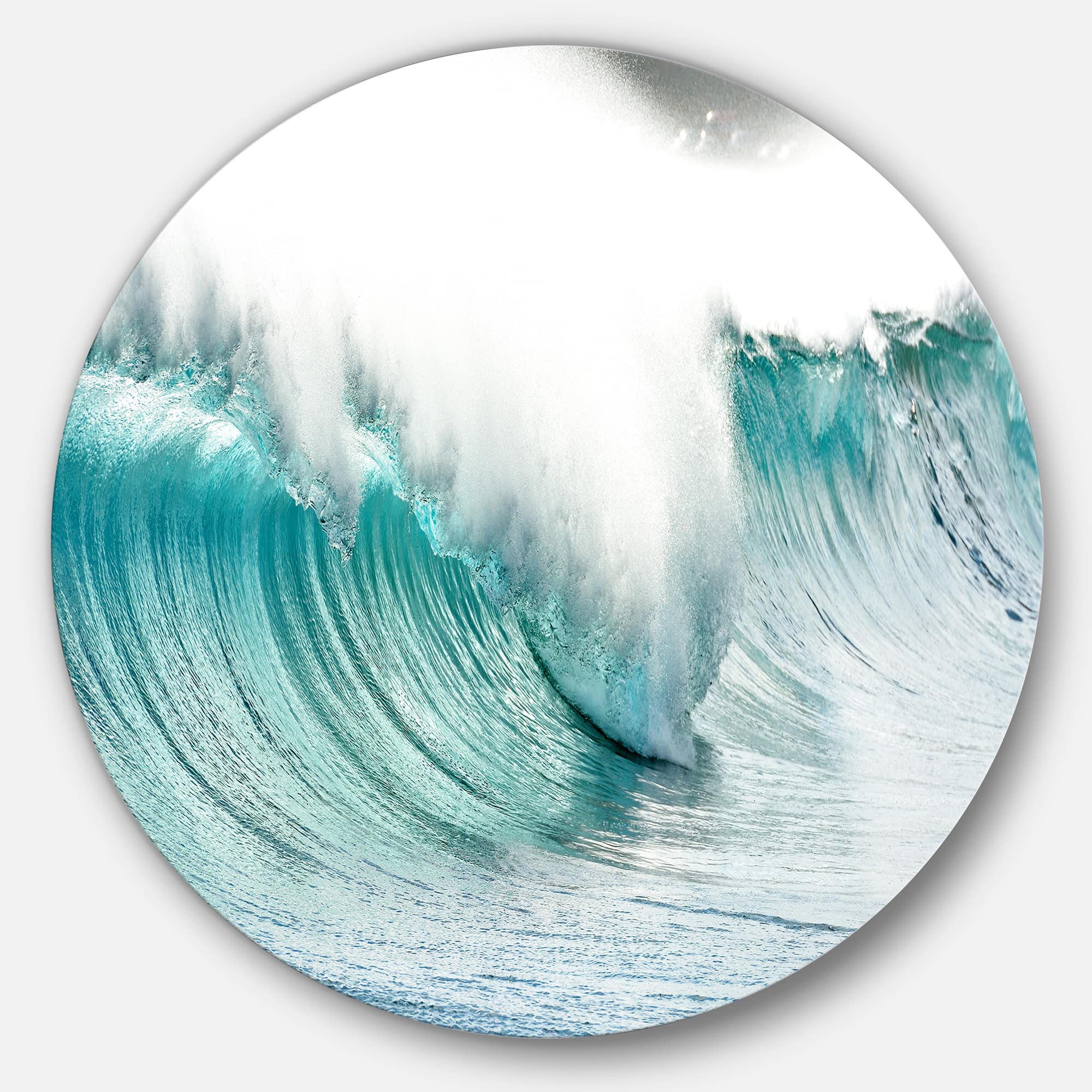 Designart - Massive Blue Waves Breaking Beach&#x27; Seashore Metal Circle Wall Art