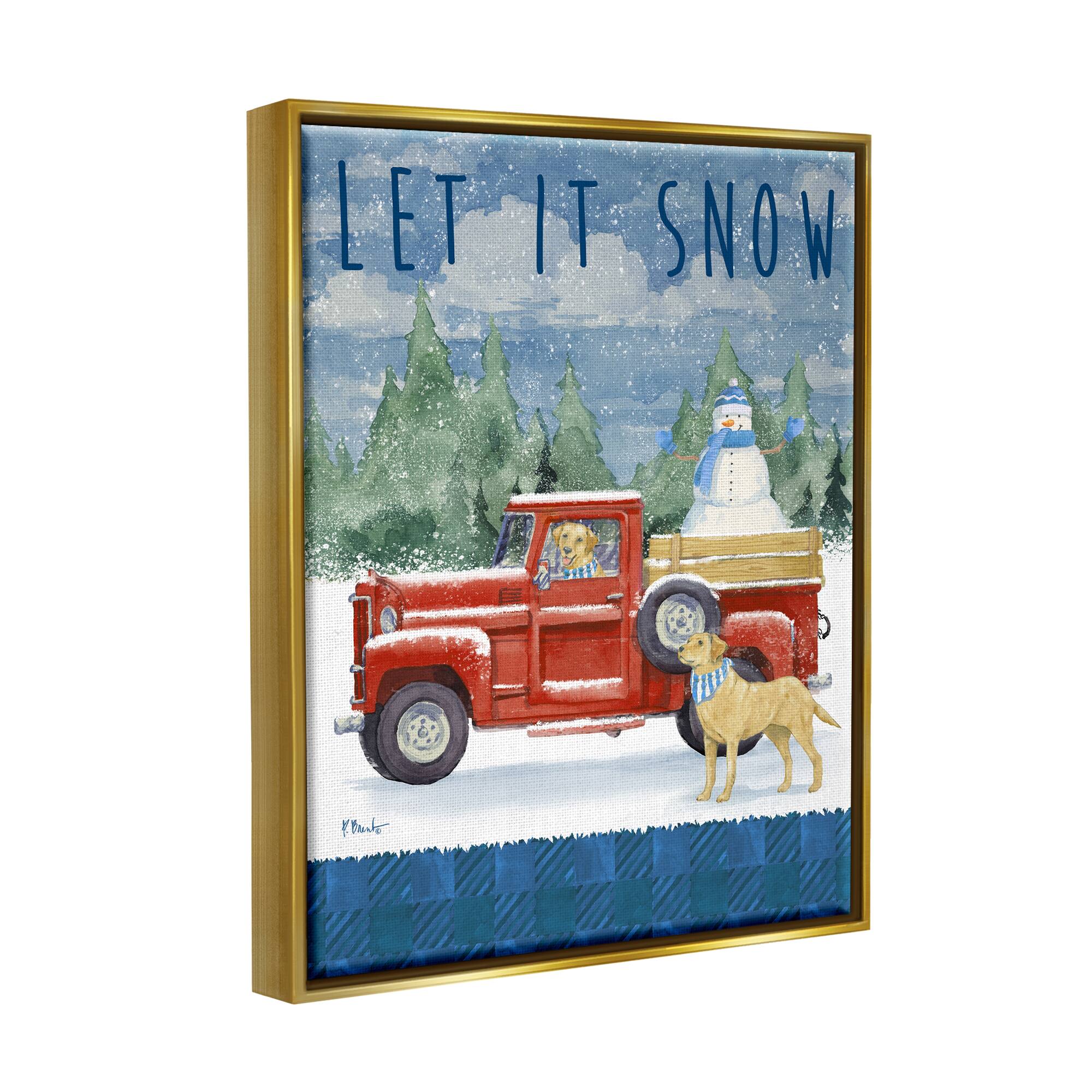 Stupell Industries Let It Snow Winter Dogs Gold Framed Floater Canvas Wall Art