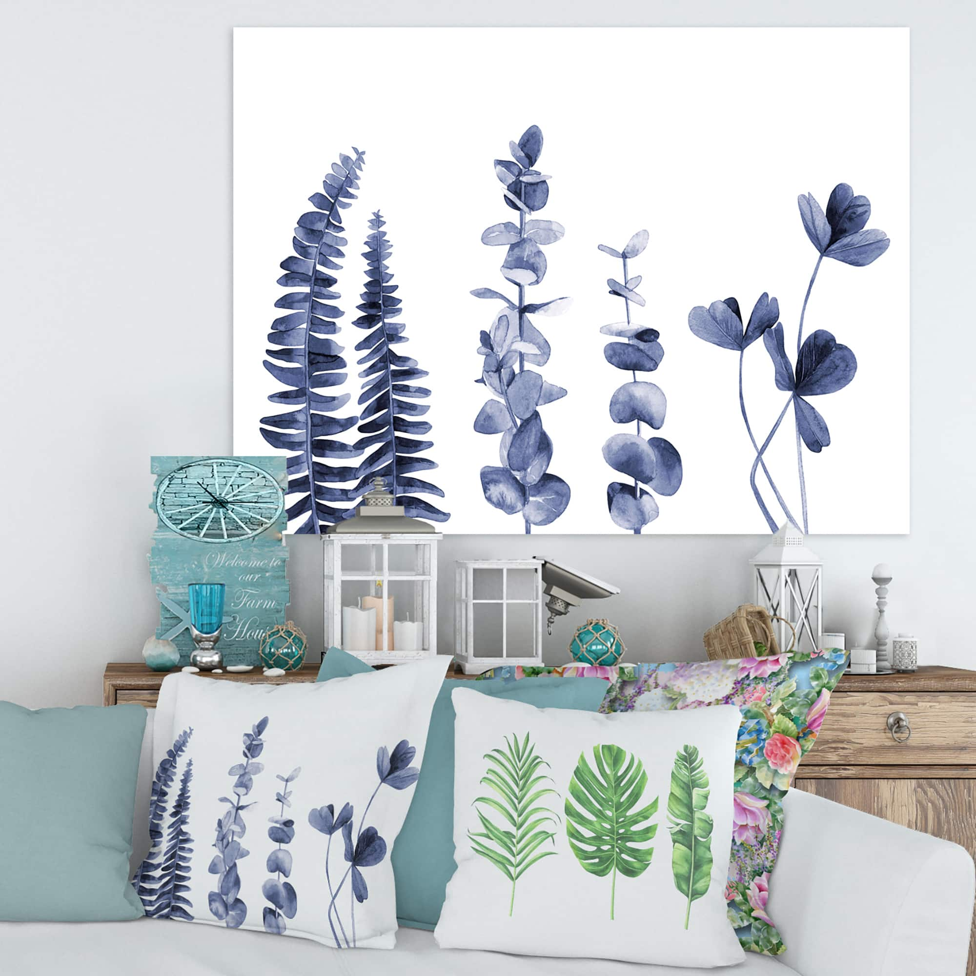 Designart - Navy Blue Eucalyptus I - Traditional Canvas Wall Art Print