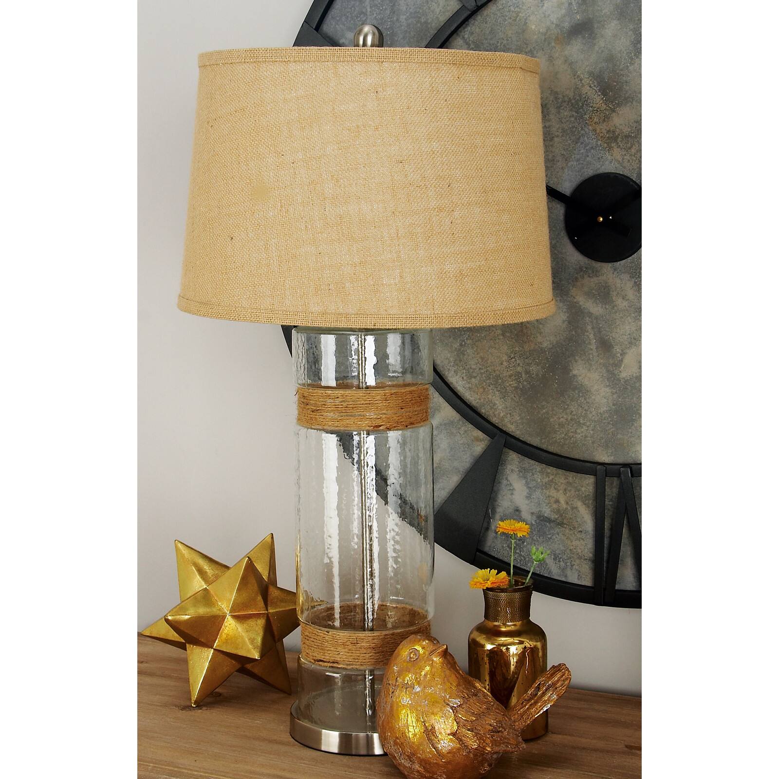 Set of 2 Silver Glass Rustic Table Lamp, 31&#x22;