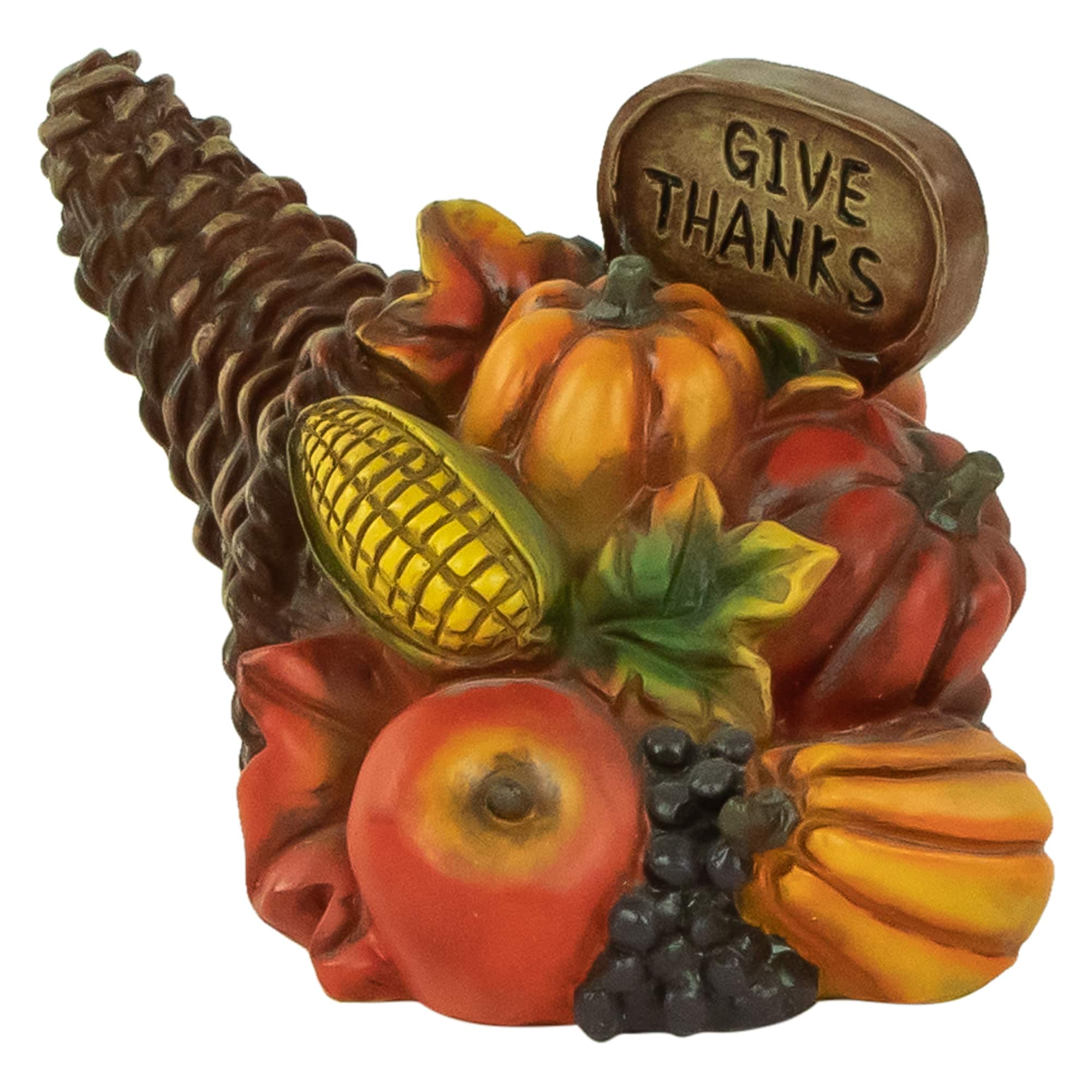 8.5&#x22; Fall Harvest &#x22;Give Thanks&#x22; Cornucopia Decoration