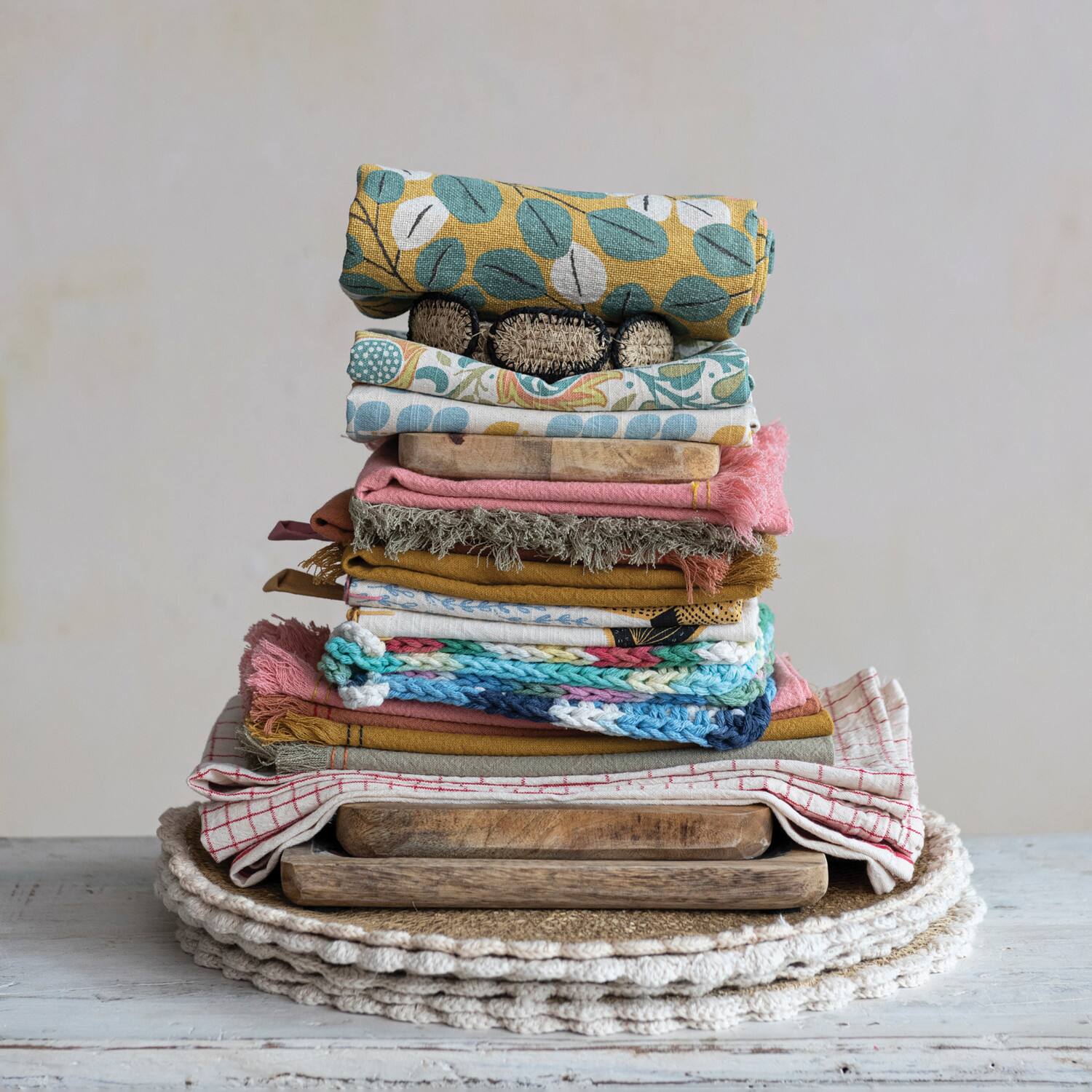 Hello Honey® Woven Cotton Tea Towels with Fringe Set