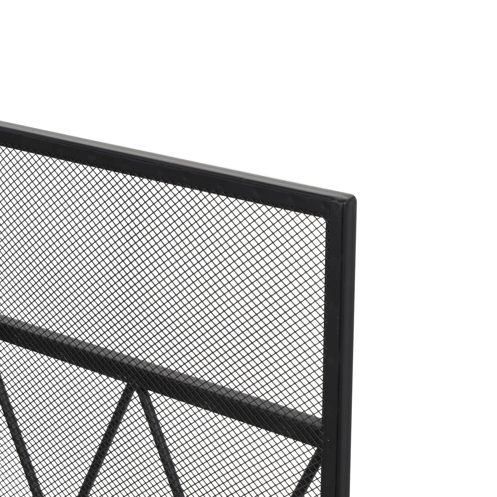 Black Metal Geometric Diamond 3-Panel 2 Door Fireplace Screen
