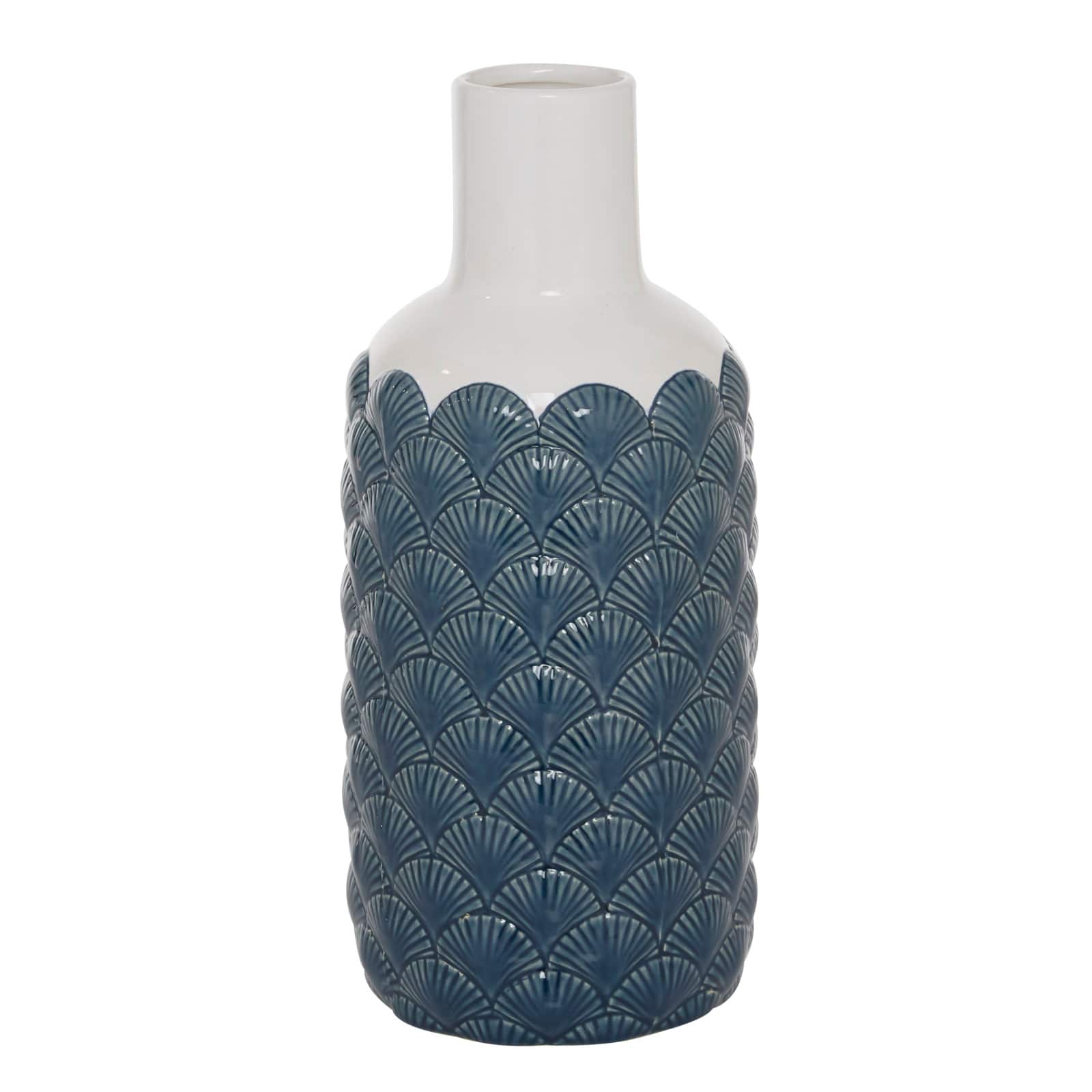 Blue Ceramic Coastal Vase, 13" x 6" x 6"