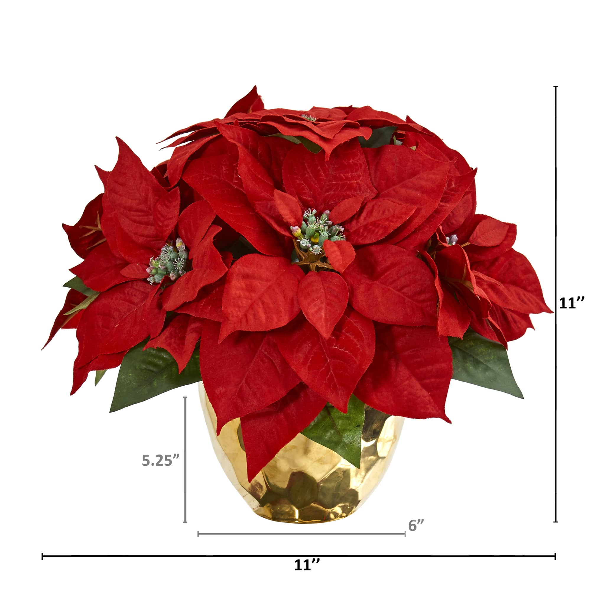 11&#x22; Red Poinsettia Arrangement in Golden Vase