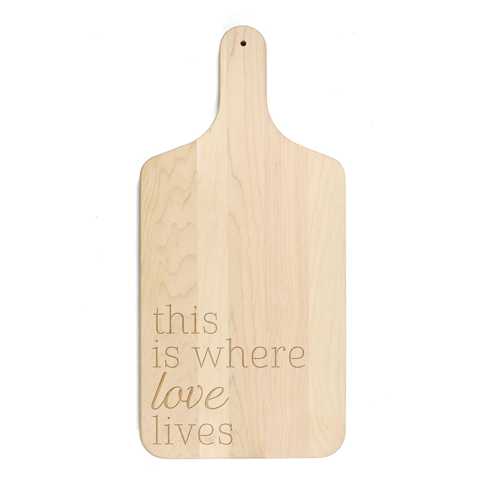 17" Where Love Lives Maple Paddle Cutting Board