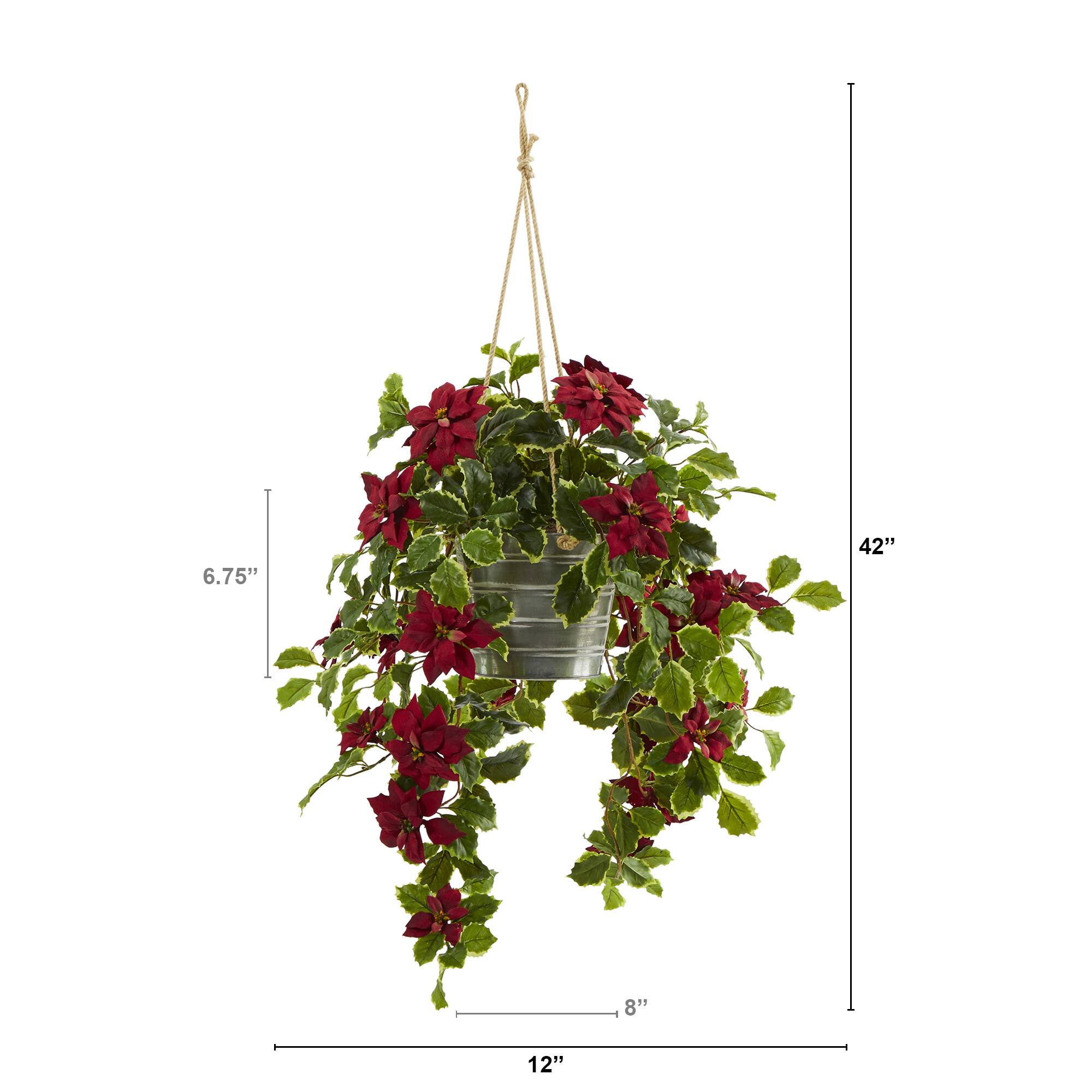 3.5ft. Real Touch Poinsettia and Variegated Holly Artificial Plant in Hanging Metal Bucket