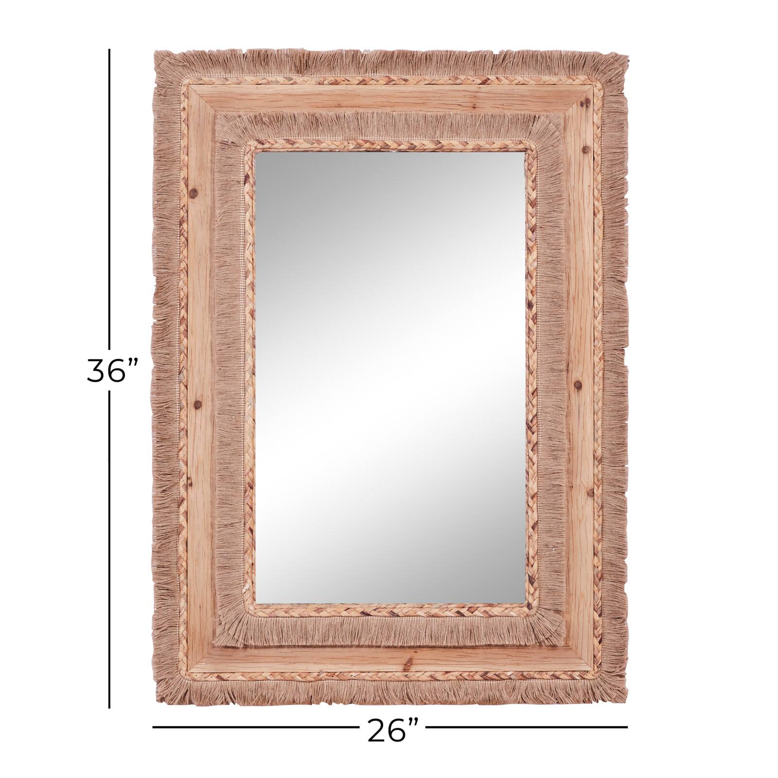 36&#x22; Brown Bohemian Style Wood Wall Mirror