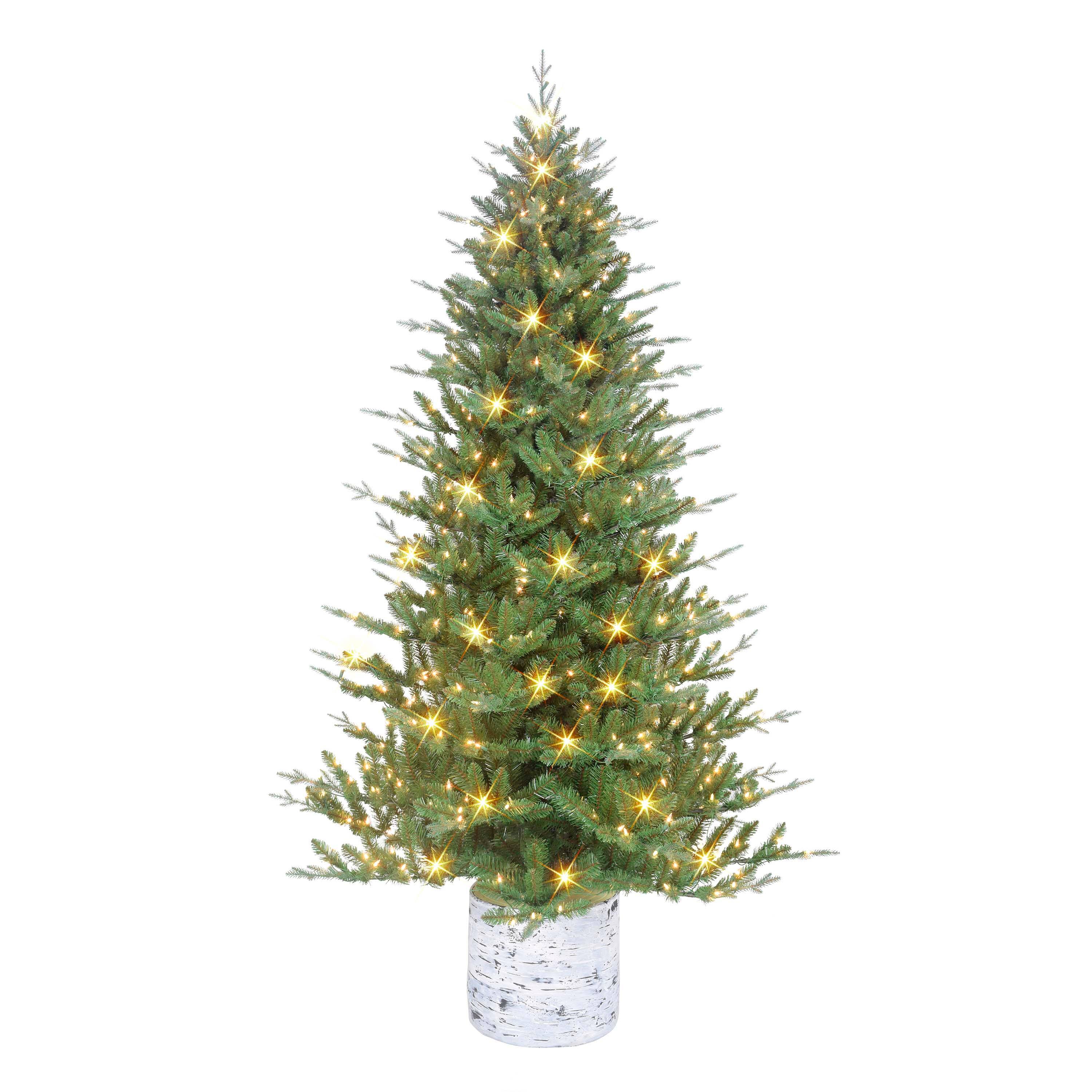 7.5ft. Pre-Lit Potted Artificial Christmas Tree, Clear Incandescent Lights