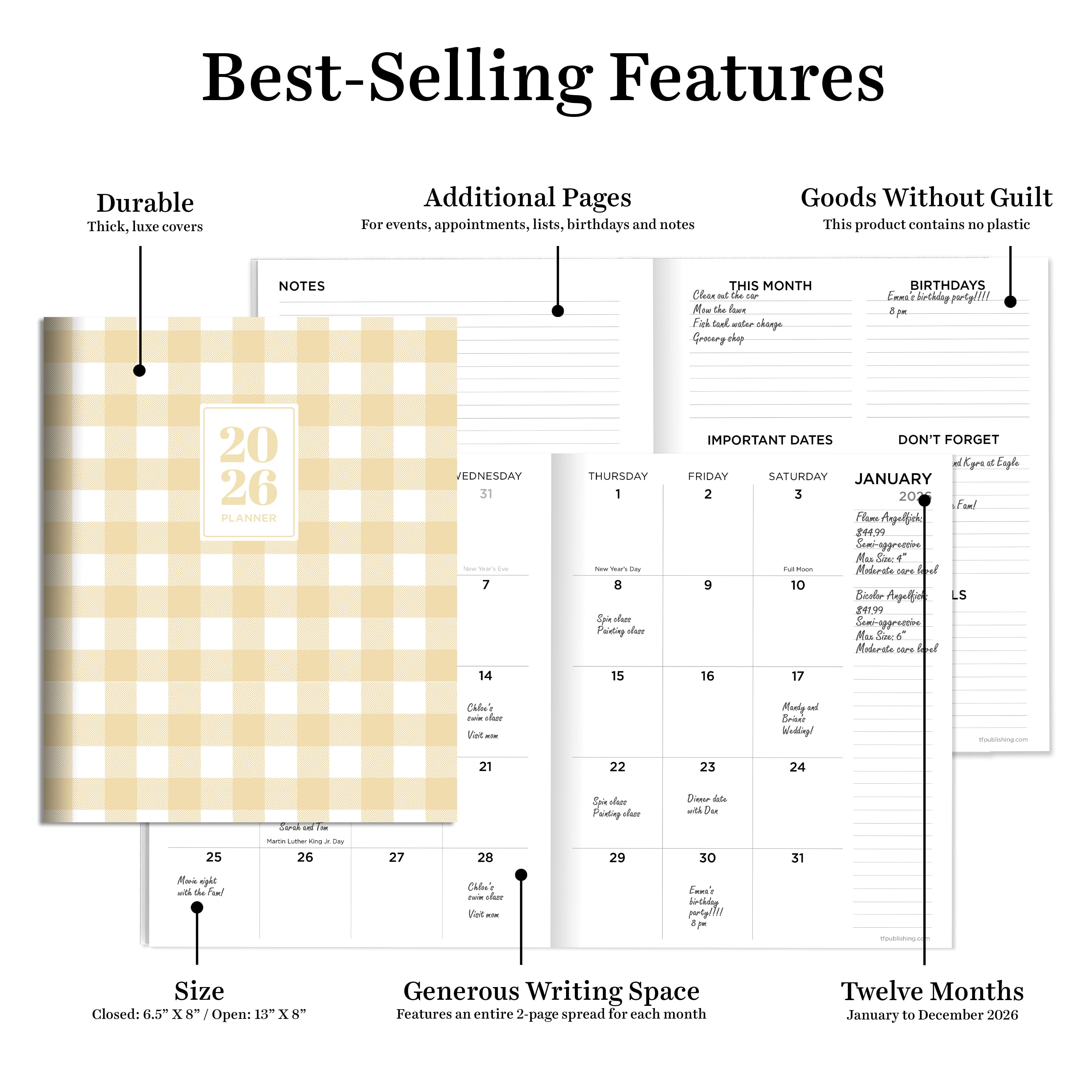 2026 Gingham Wheat Medium Monthly Planner