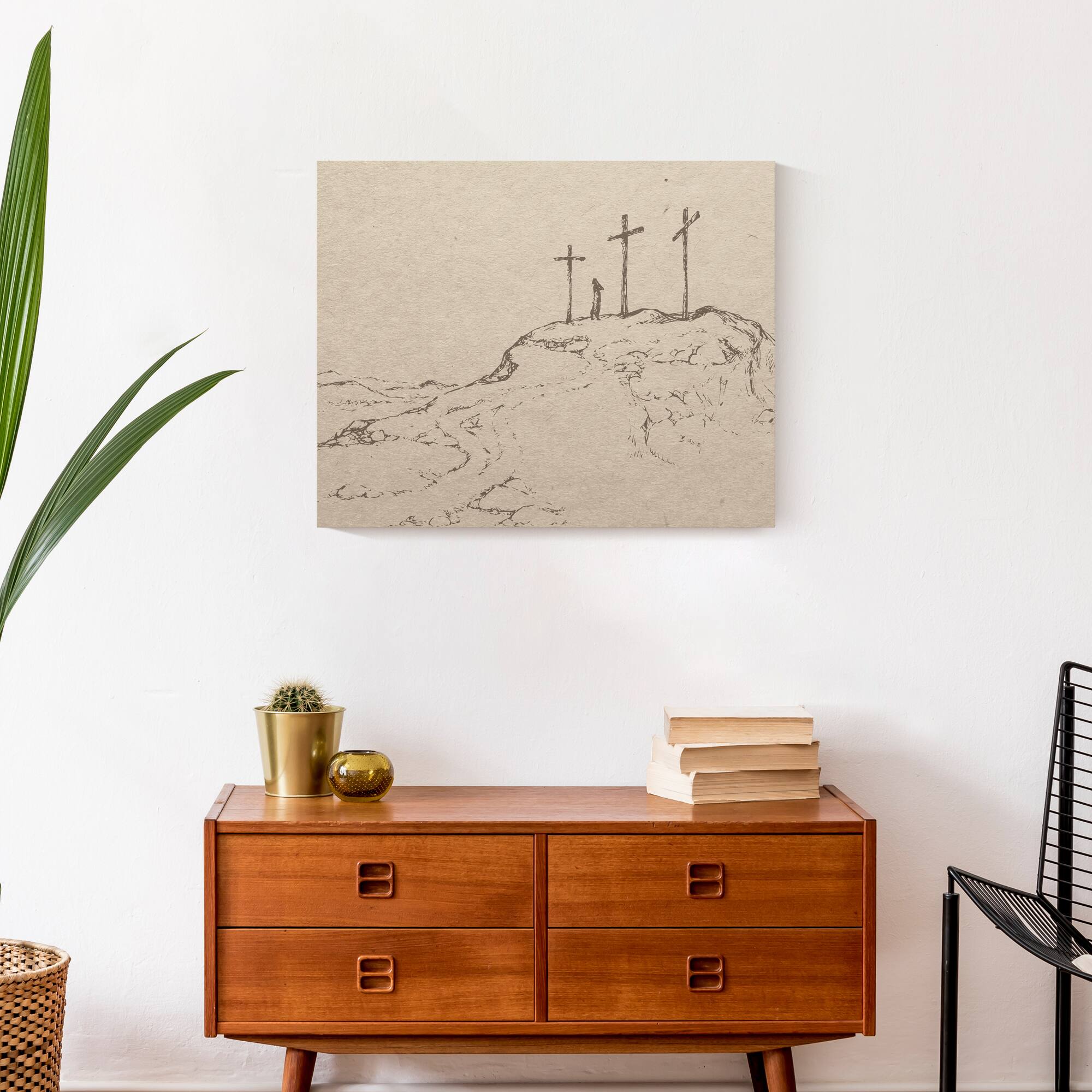 Crosses On Hill Sketch 2 16" x 20" Canvas Wall Art