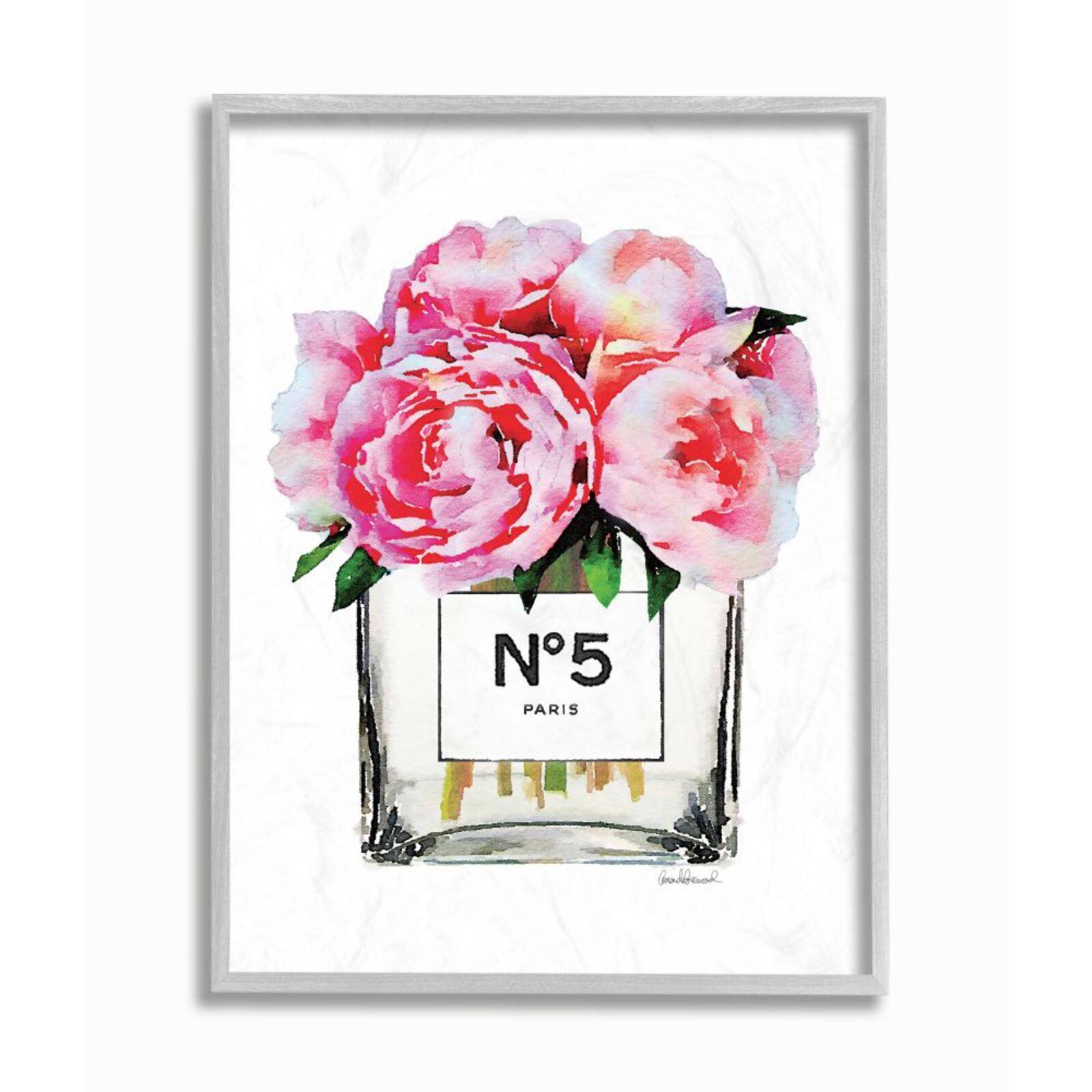 Stupell Industries Glam Pink Peony Arrangement Wall Art in Gray Frame