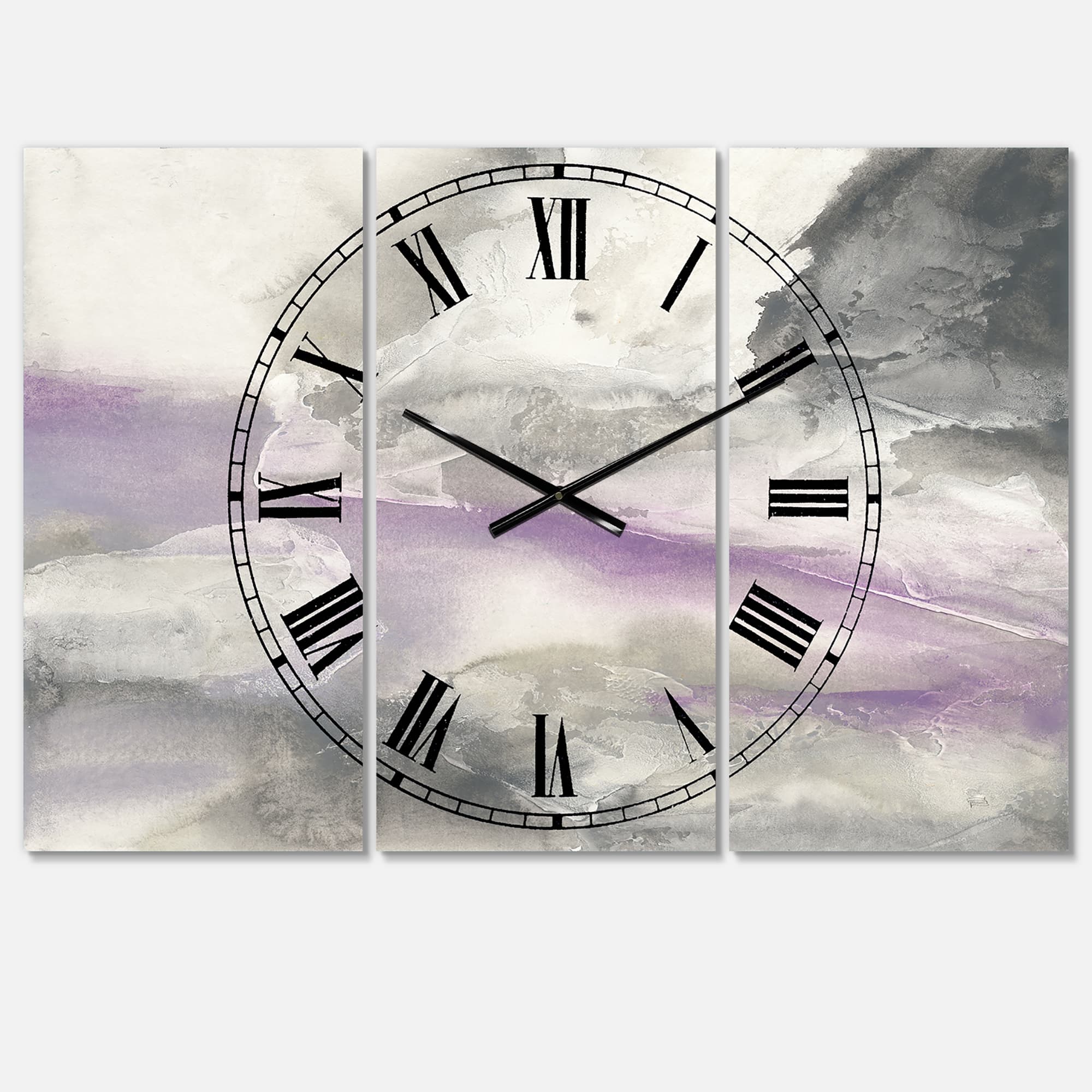 Designart 'Watercolor Minimal Purple Tones I Farmhouse Multipanel Wall Clock