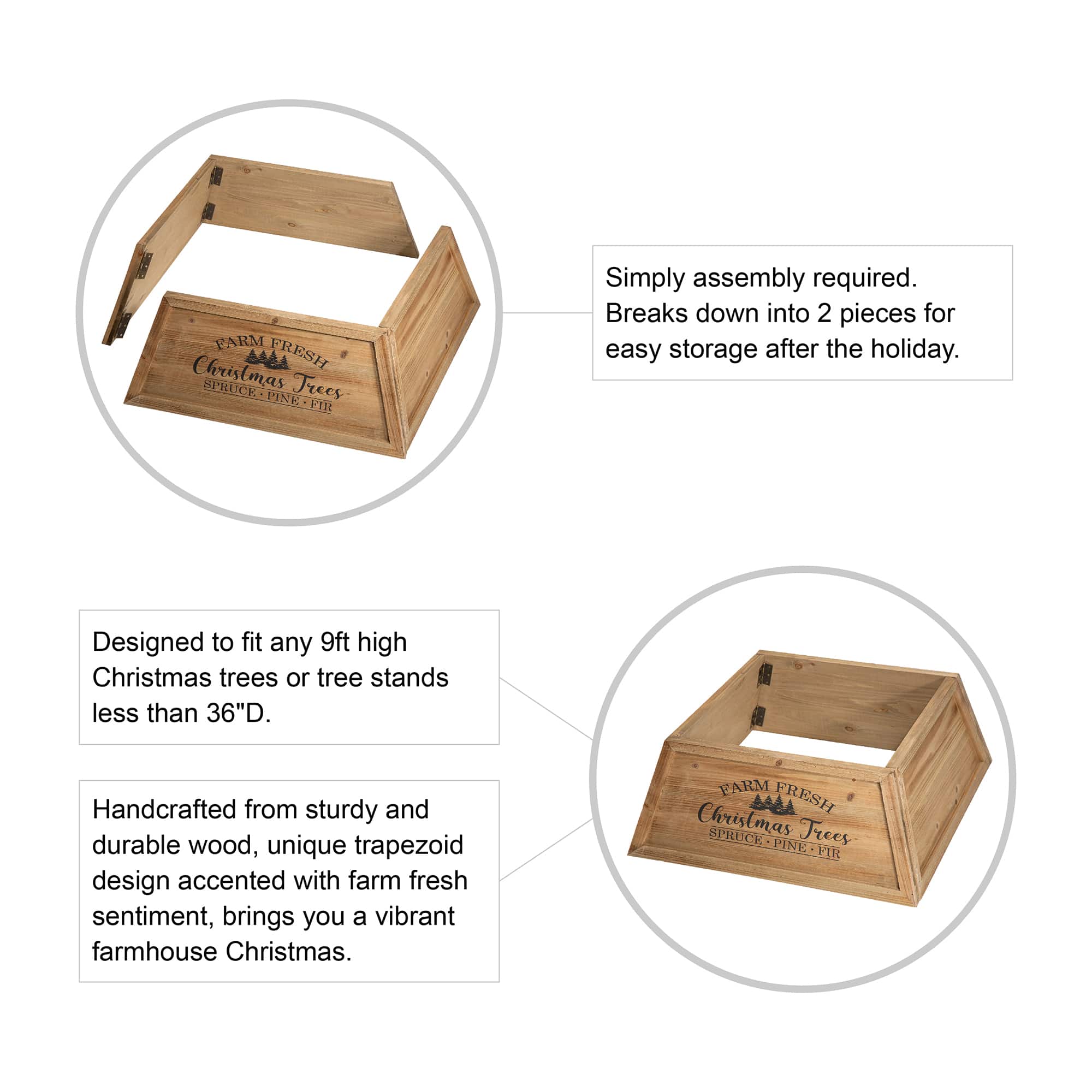 Glitzhome® Natural 26" Farm Fresh Christmas Trees Wooden Trapezoid Tree Collar