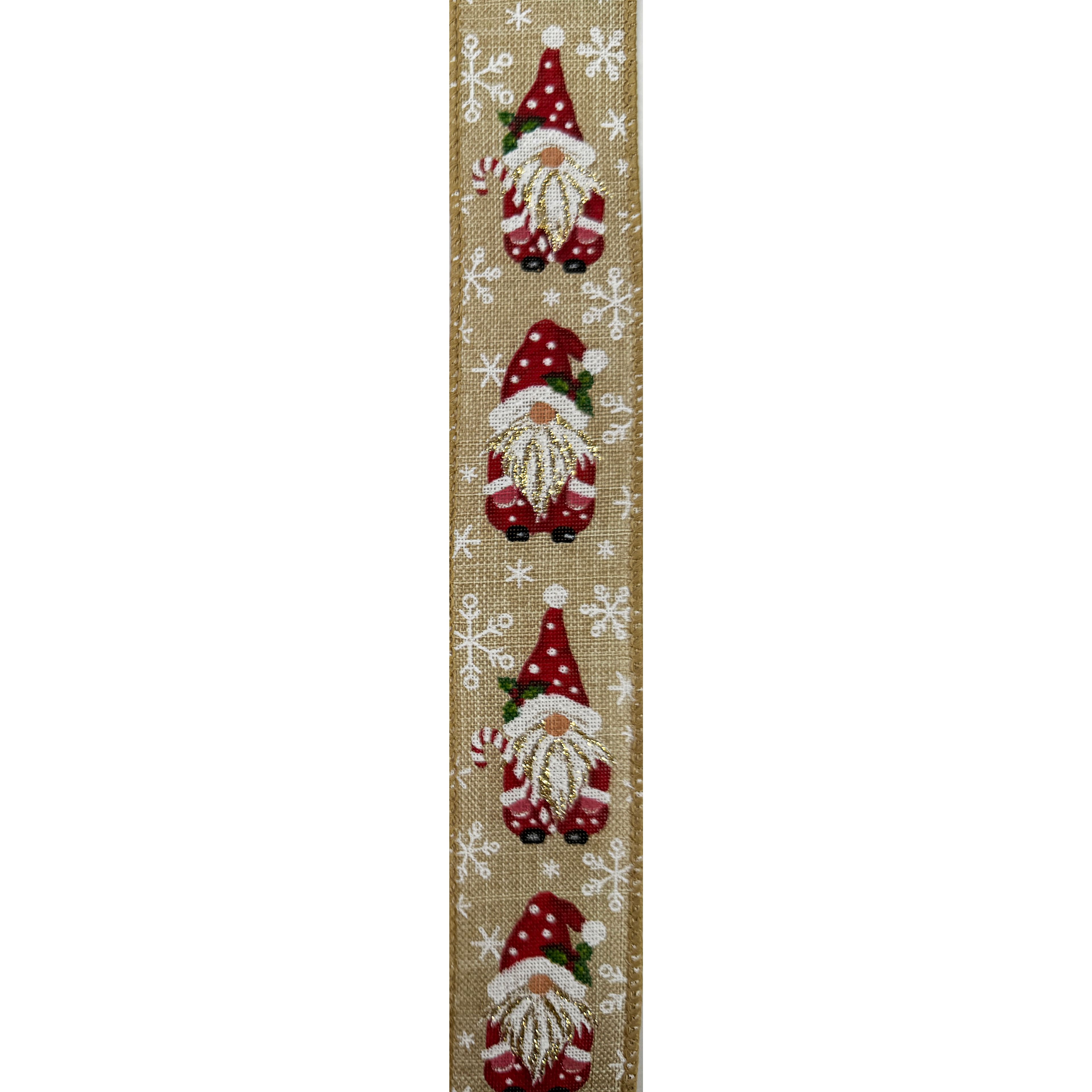 1.5&#x22; x 30ft. Christmas Gnomes Wired Faux Linen Ribbon by Celebrate It&#xAE;