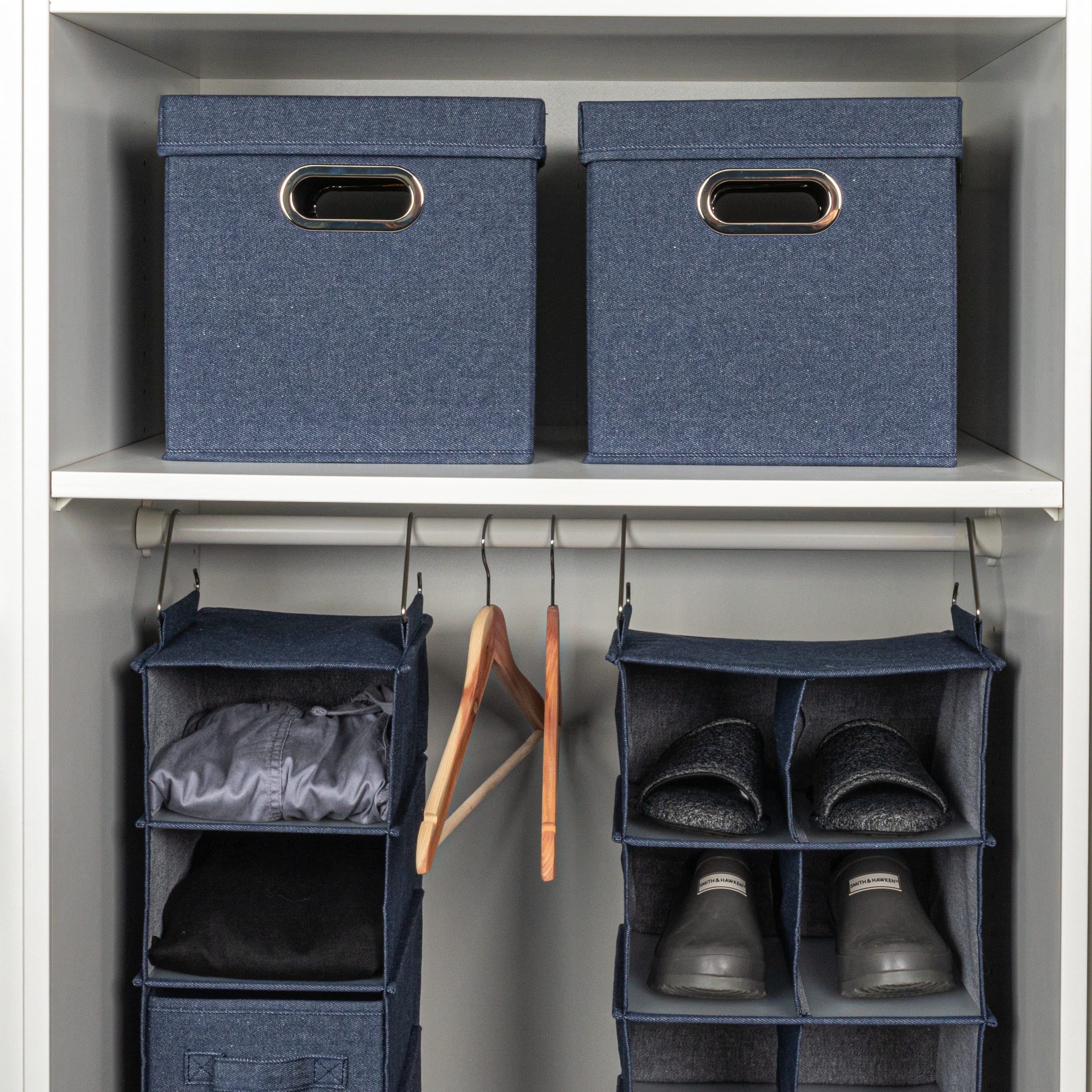 Household Essentials 11.5&#x22; Denim Blue Collapsible Cotton Blend Cube Storage Box with Lid, 2ct.