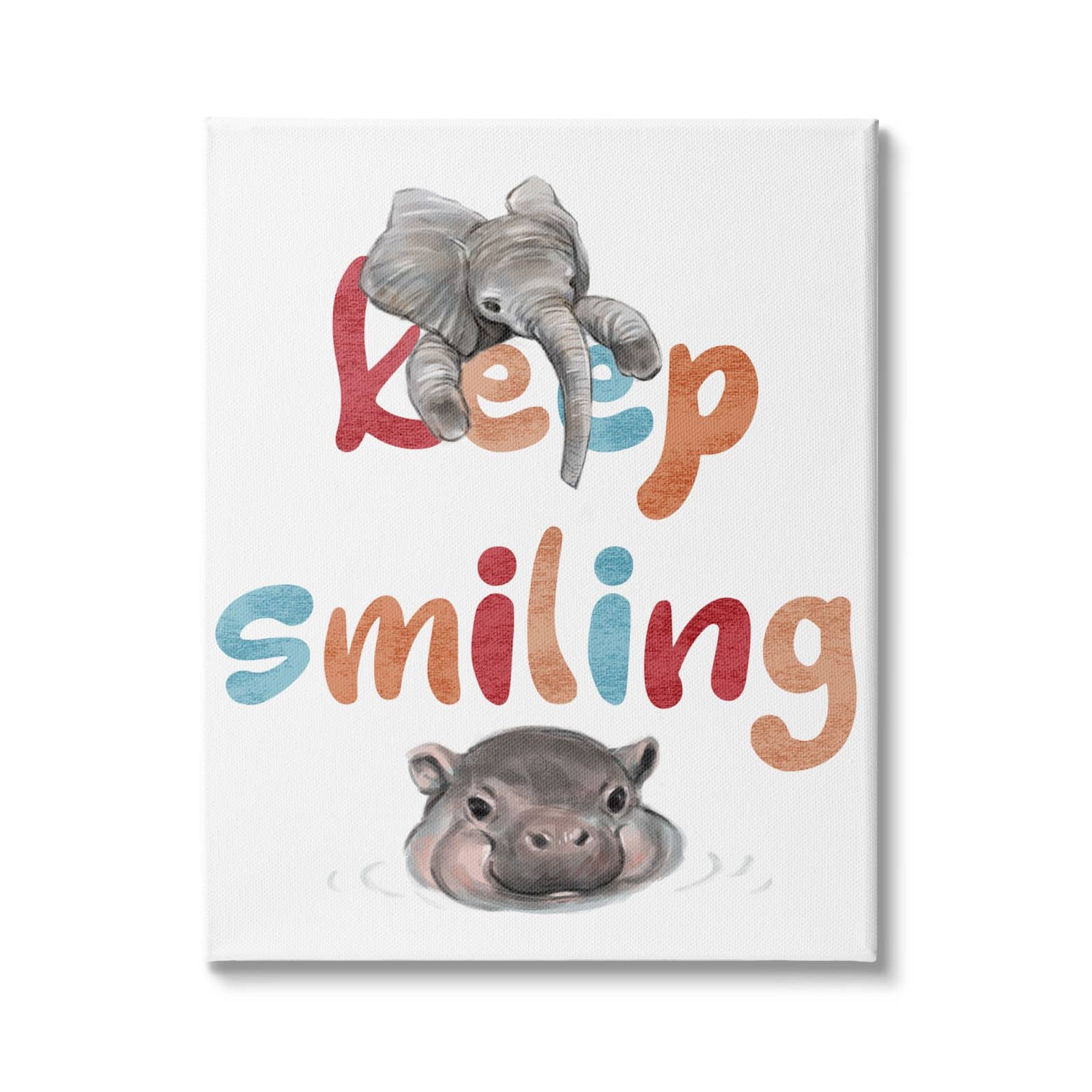 Stupell Industries Keep Smiling Motivational Children's Phrase Baby Elephant Hippo,36 x 48