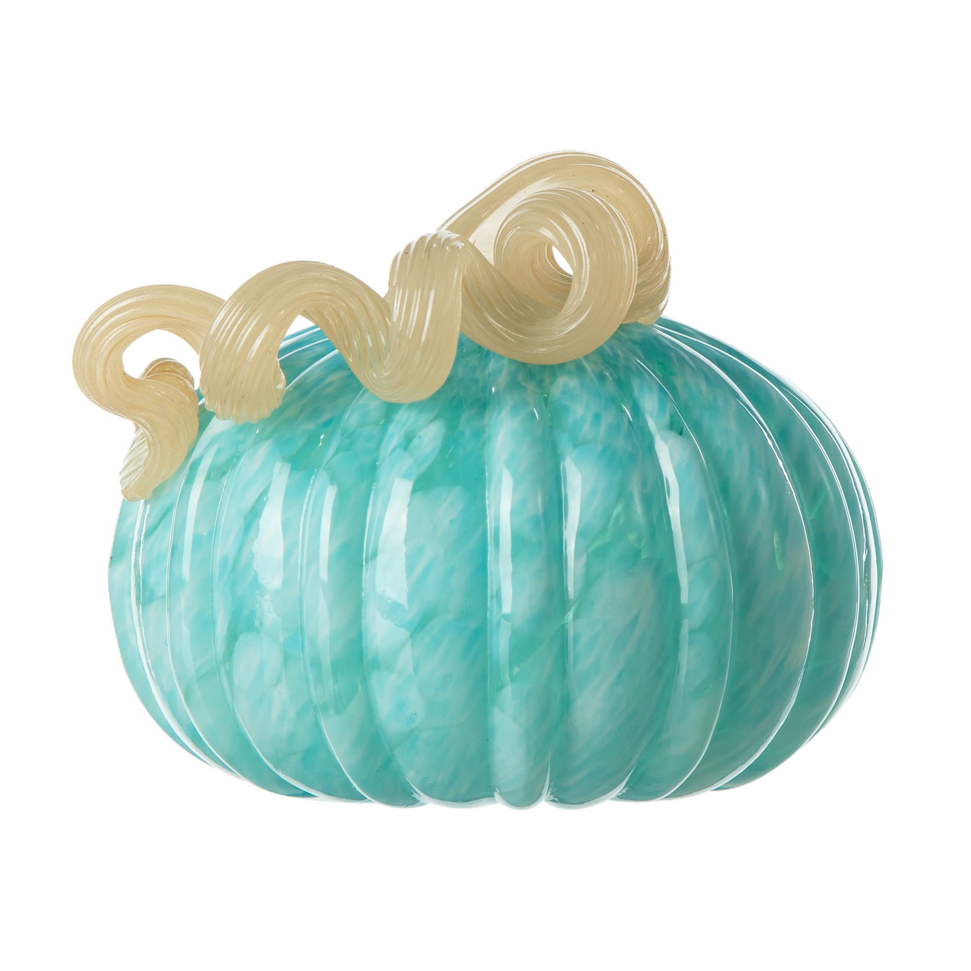 Glitzhome® 6" Fall Turquoise Round Glass Pumpkin