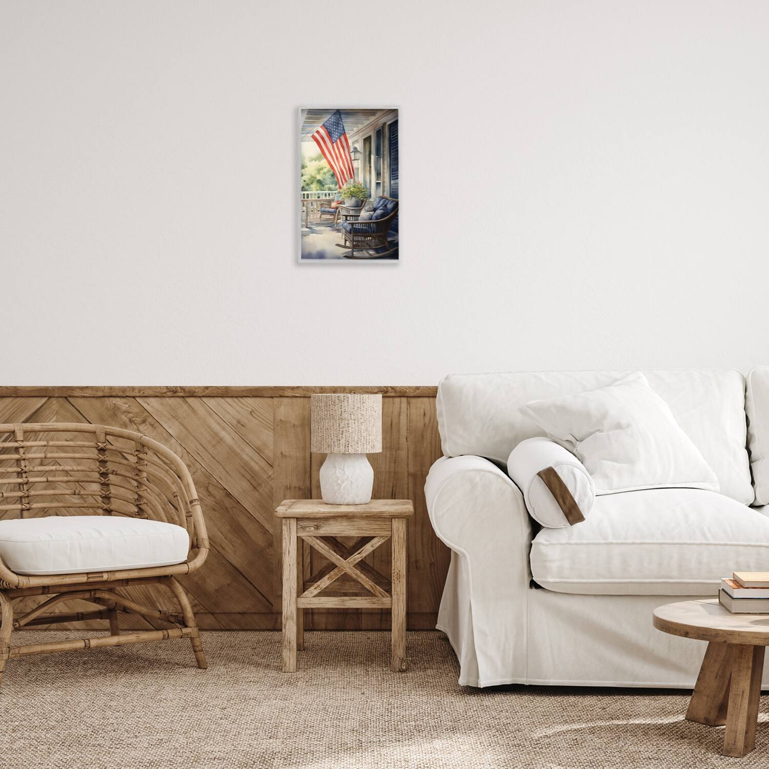 Stupell Industries Porch with American Flag Framed Giclee Art