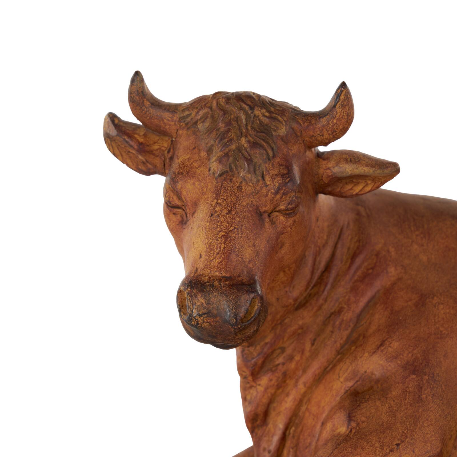 11.5" Copper Cow Decorative Sculpture with Sitting Roosters & Chicks