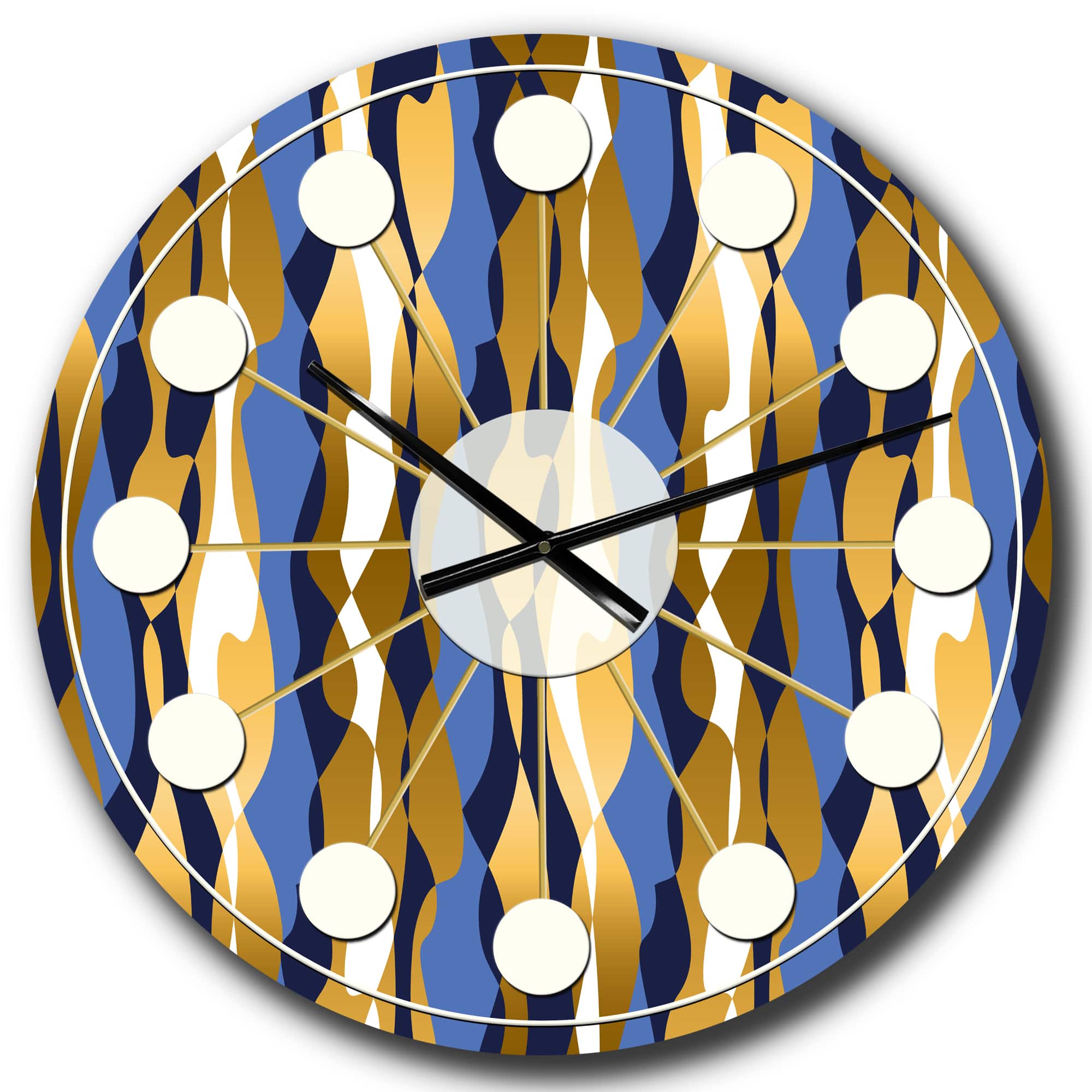 Designart 'Retro Luxury Waves In Gold And Blue I Mid-Century Modern Wall Clock