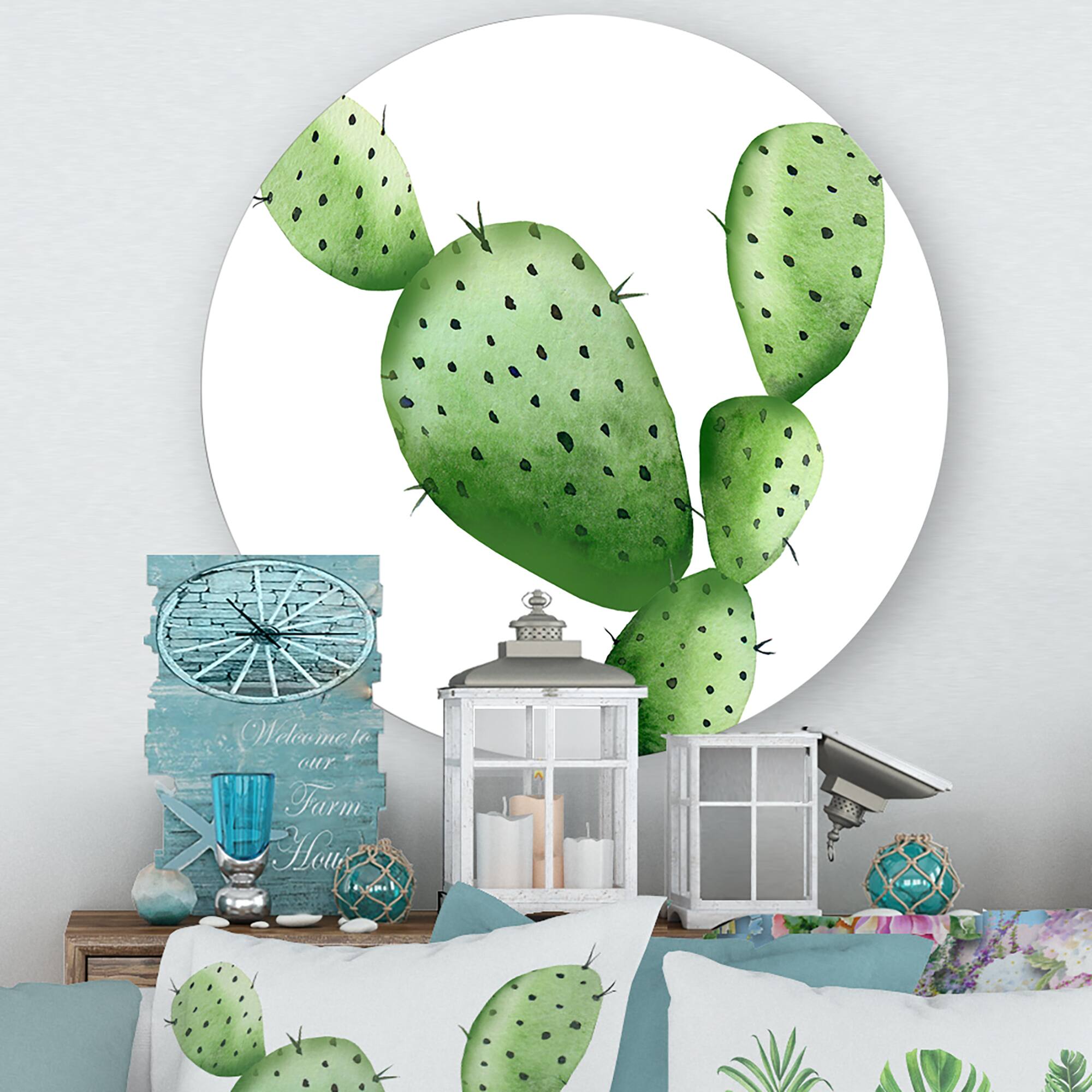Designart - Green Southwestern Cactus - Tropical Metal Circle Wall Art
