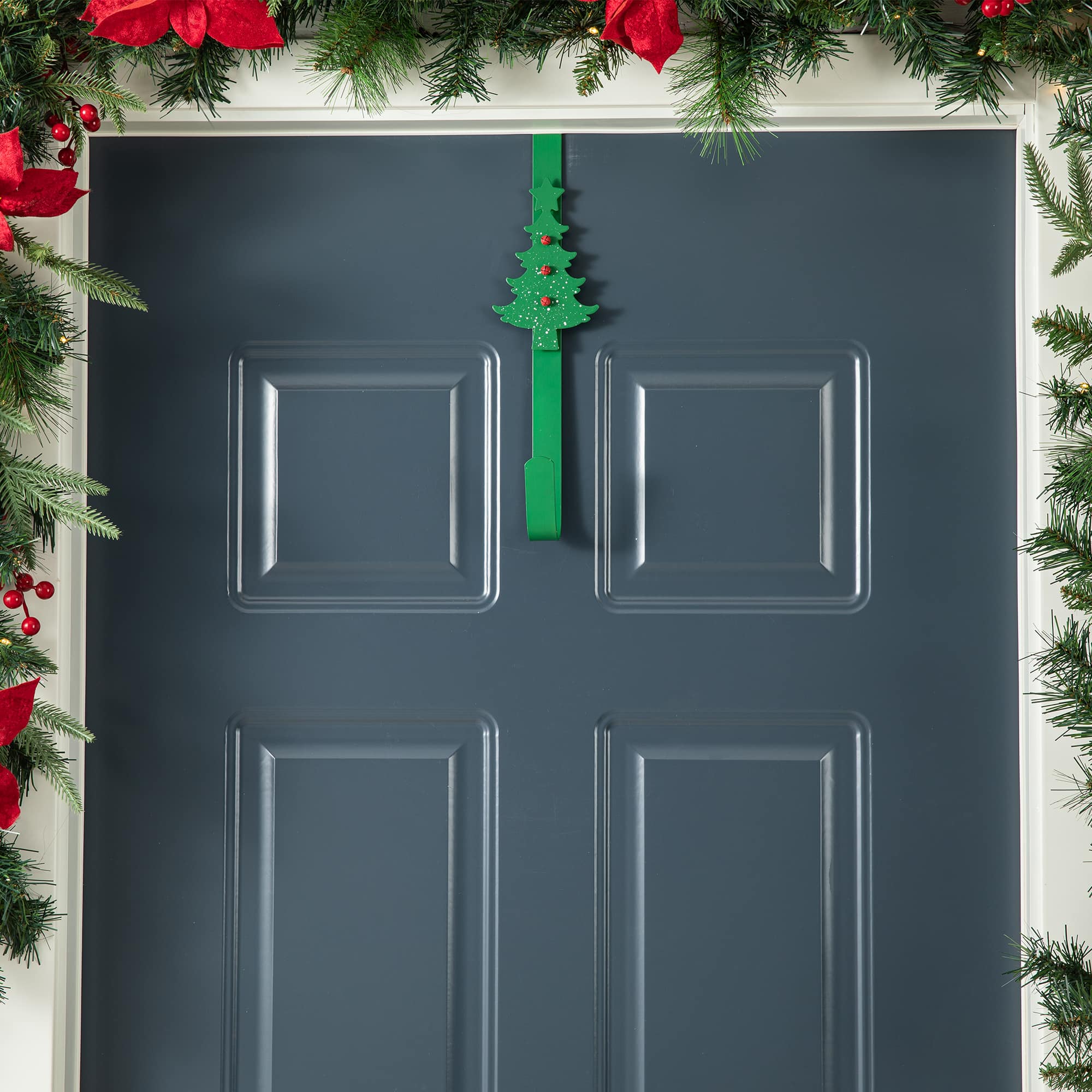 Glitzhome&#xAE; 14&#x22; Christmas Metal Tree &#x26; Reindeer Wreath Hanger Set