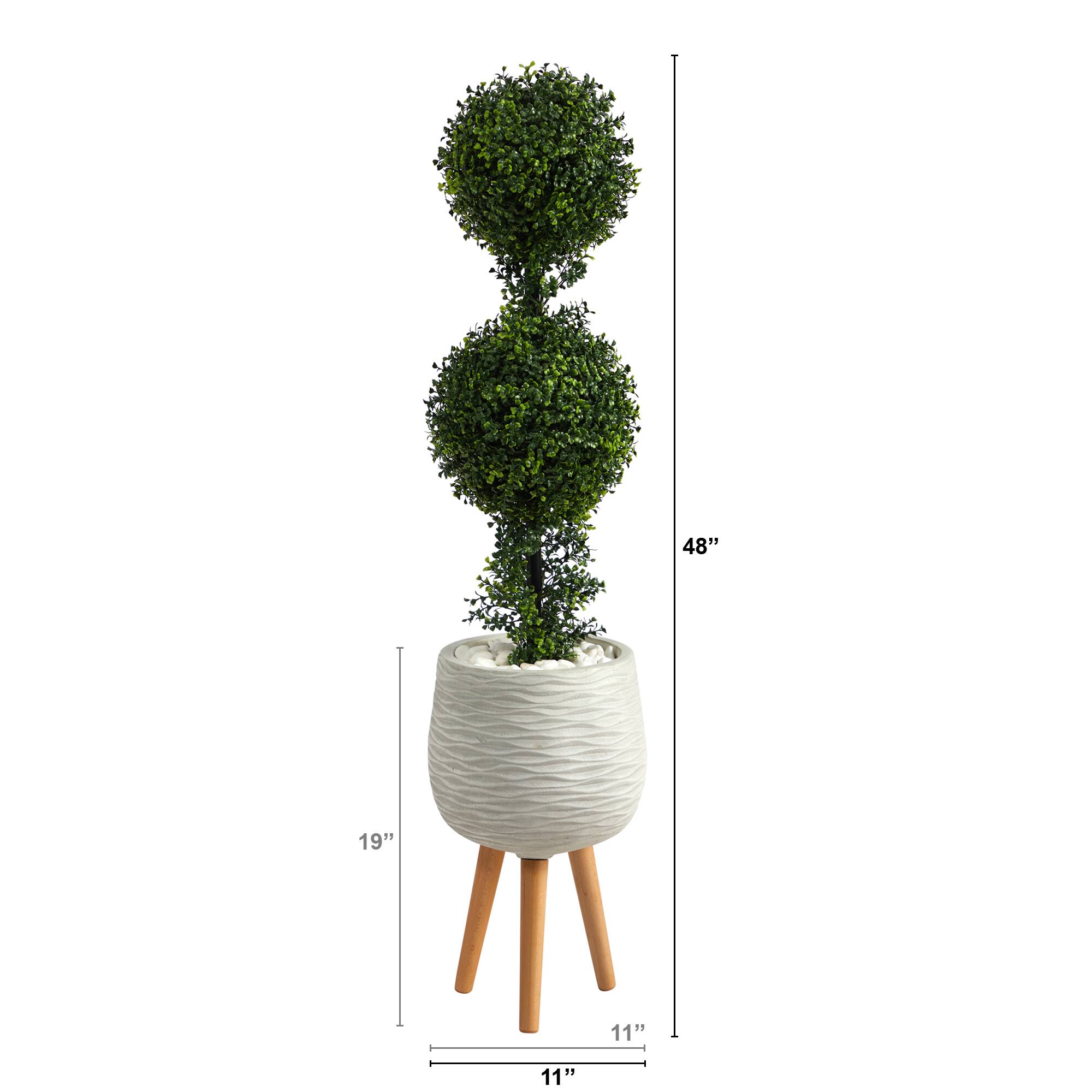 4ft. Boxwood Double Ball Topiary Artificial Tree in White Planter with Stand (Indoor/Outdoor)