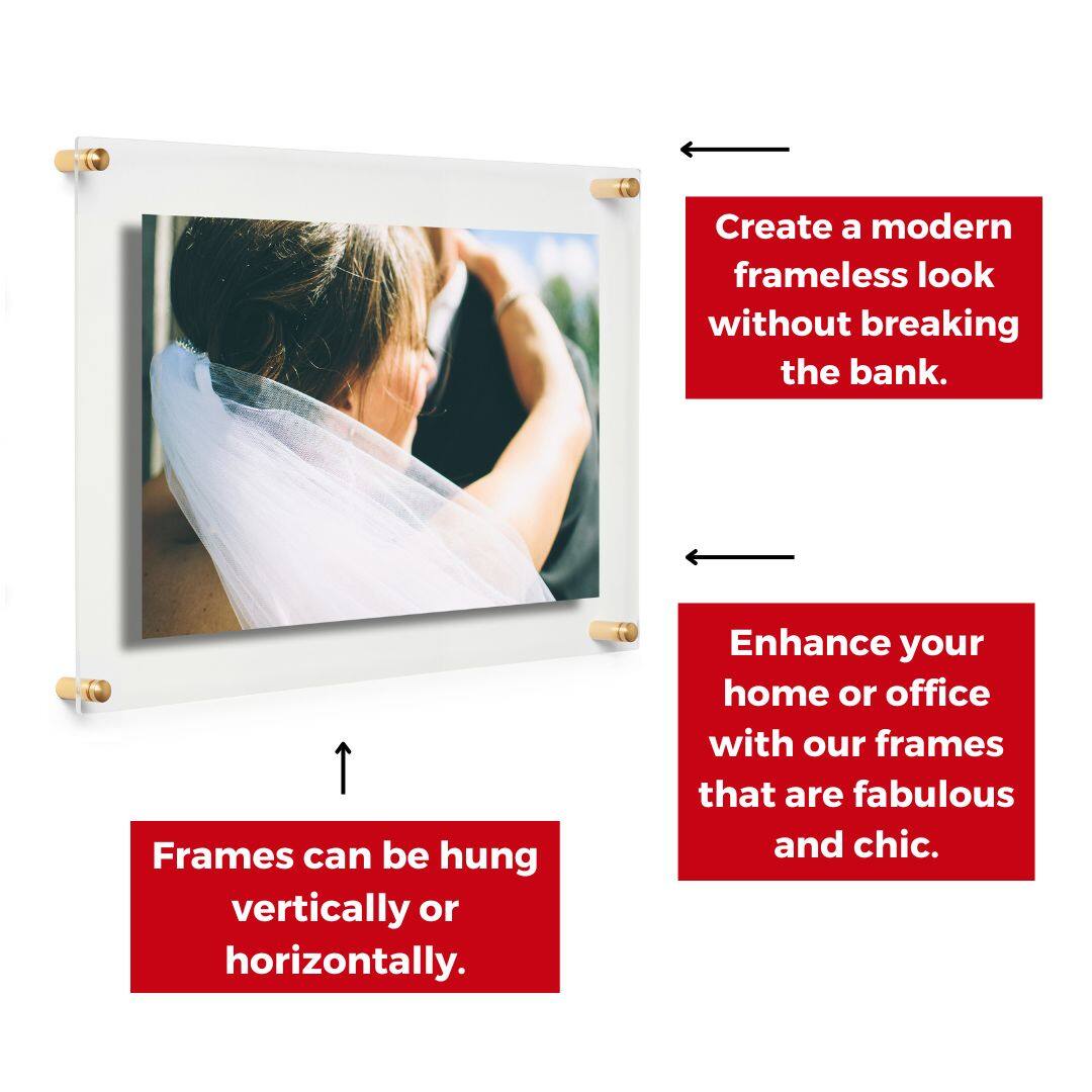 Cool Modern Frames Clear Acrylic Float Frame with Gold Hardware